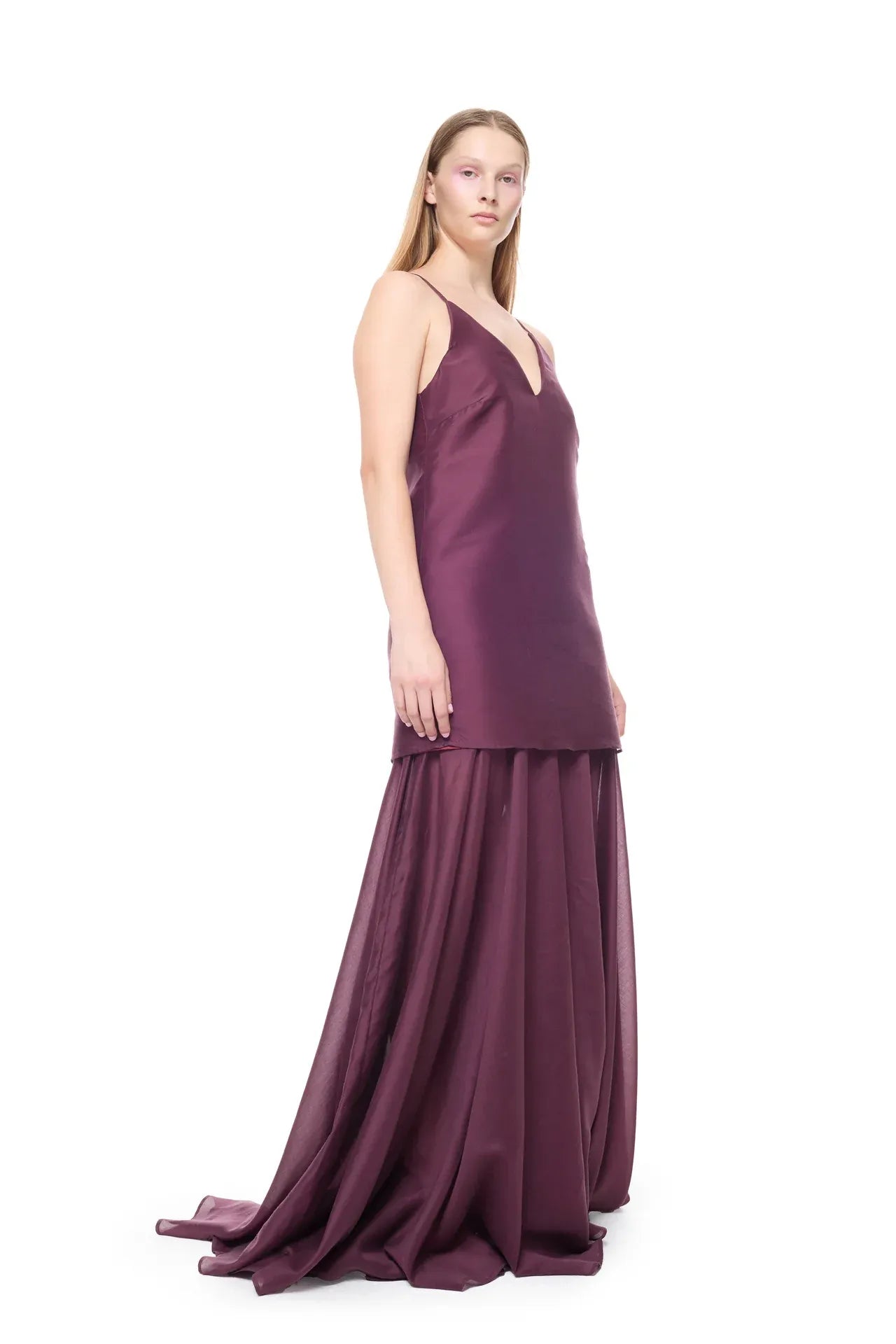 Double Layered Sleeveless Maxi Dress in Burgundy