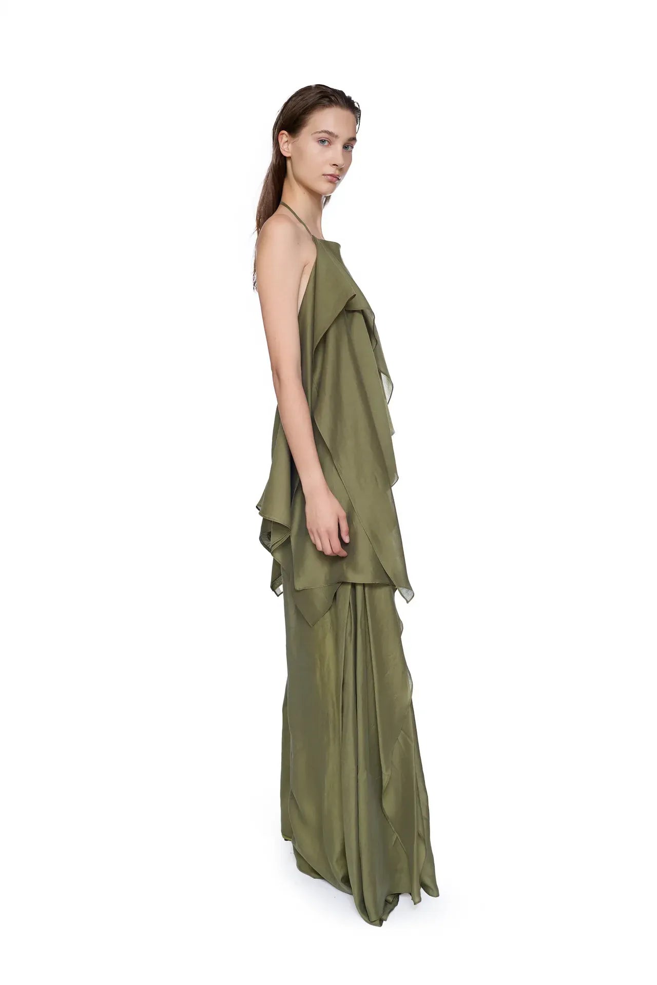 Double Layered Boyfriend Style Trousers in Green
