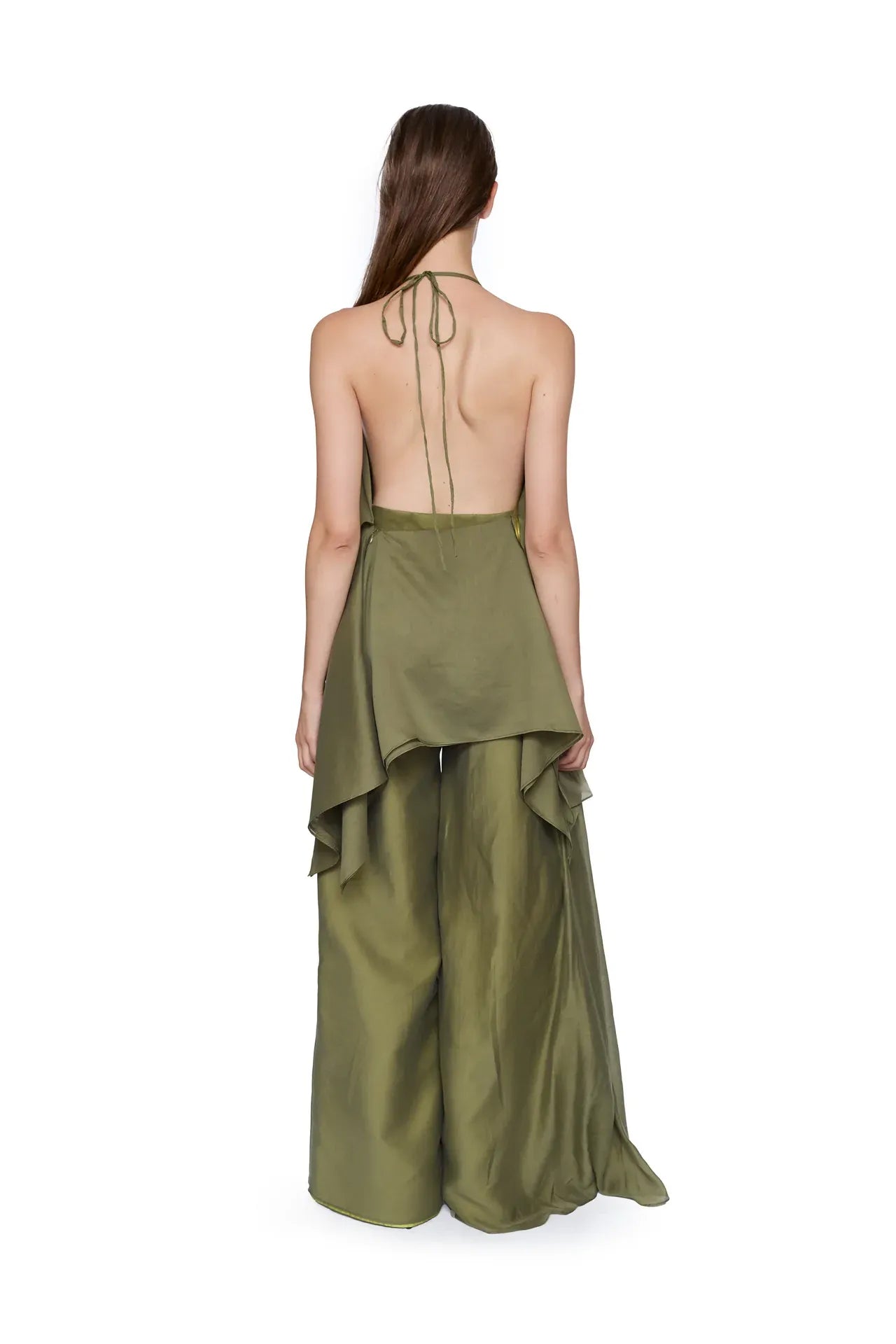 Double Layered Boyfriend Style Trousers in Green