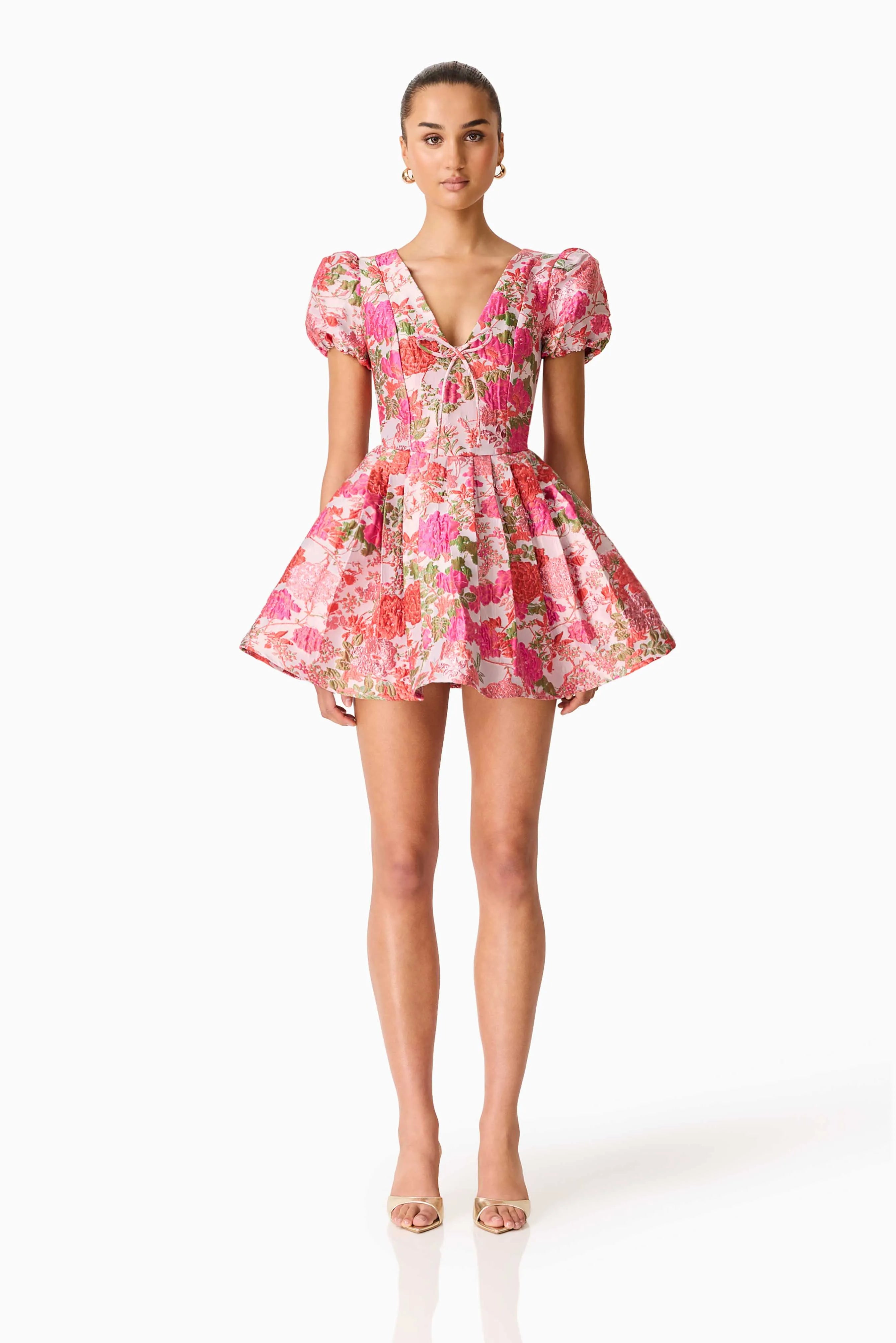 Floralie Short Sleeves Floral Mini Dress in Pink