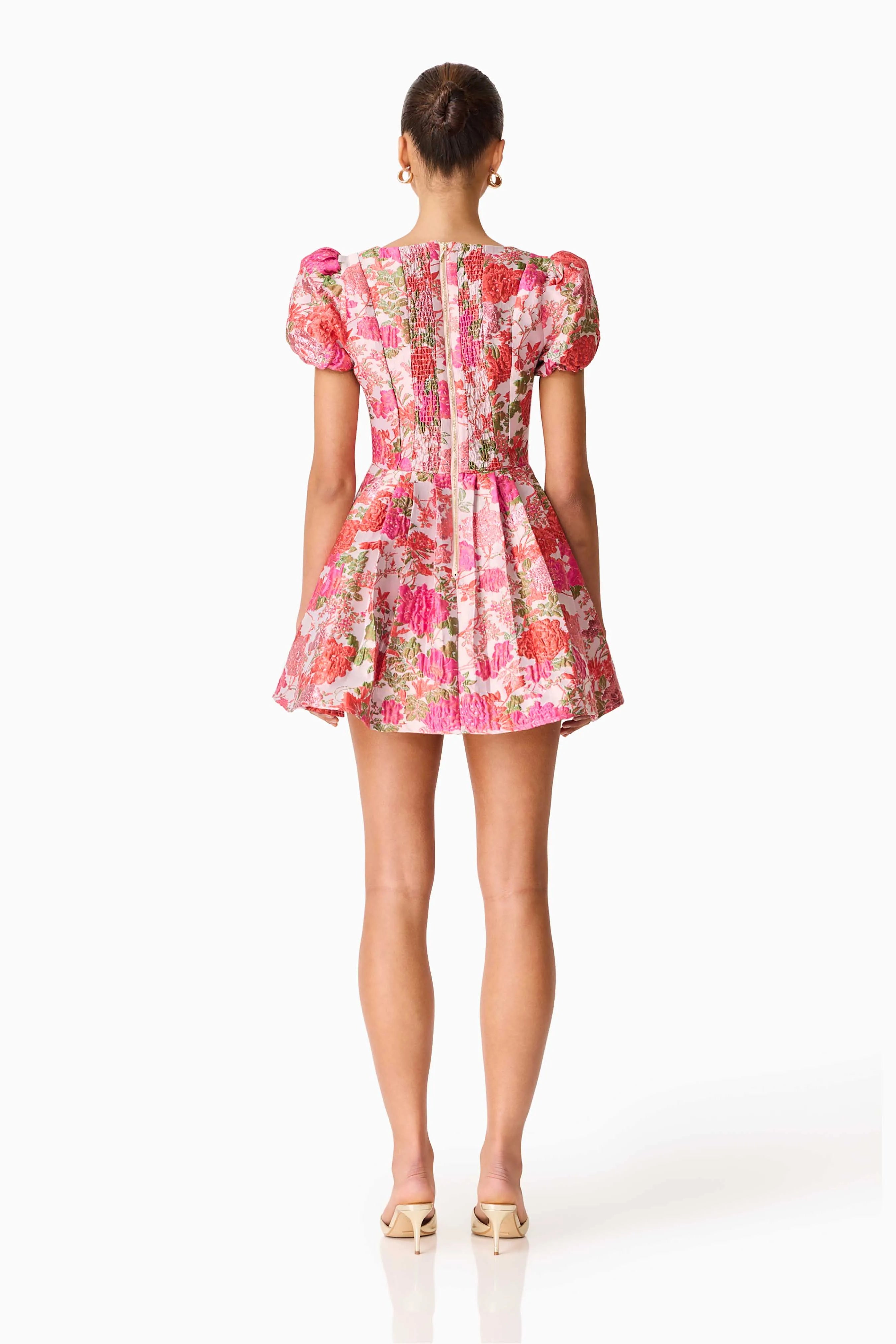 Floralie Short Sleeves Floral Mini Dress in Pink