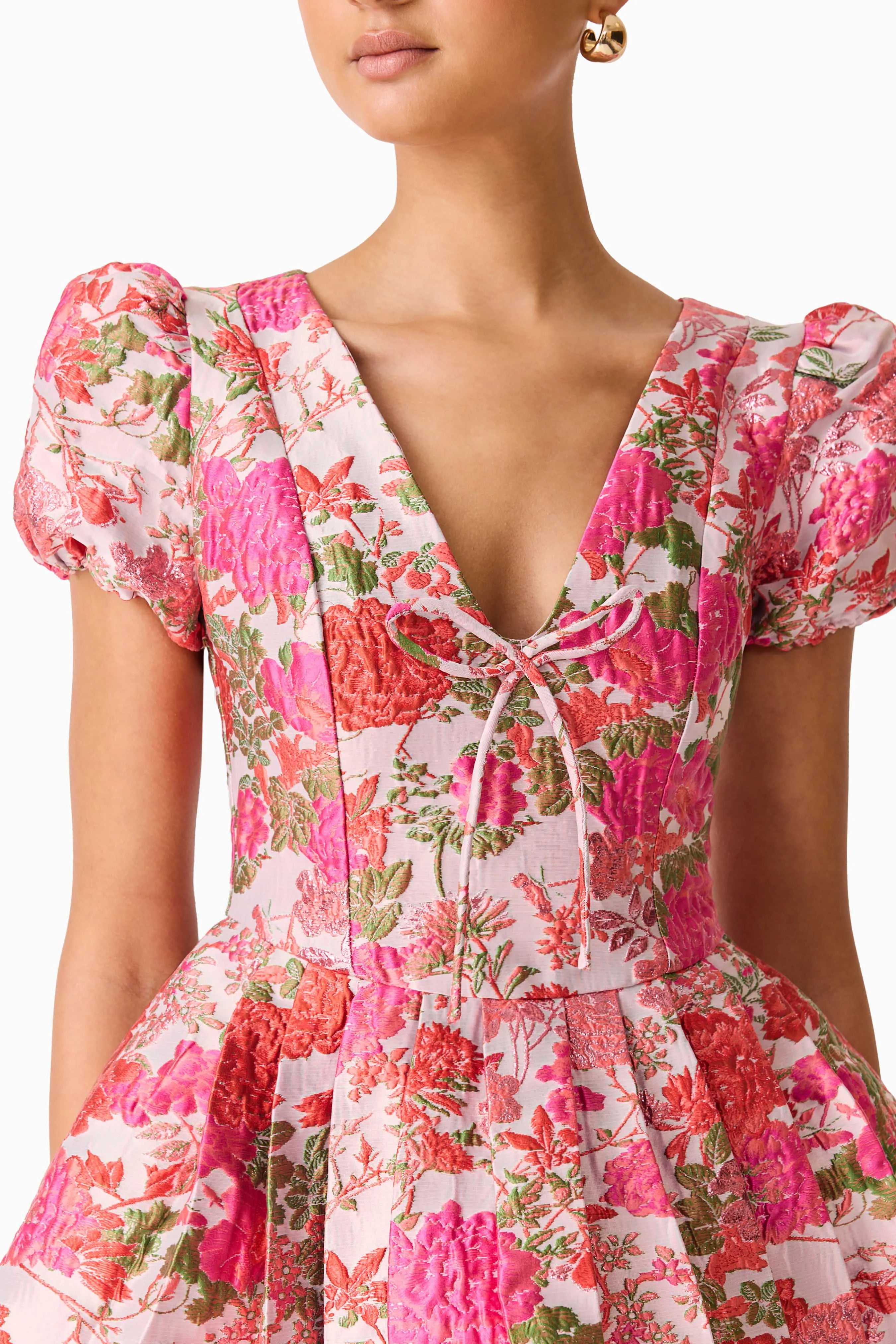 Floralie Short Sleeves Floral Mini Dress in Pink