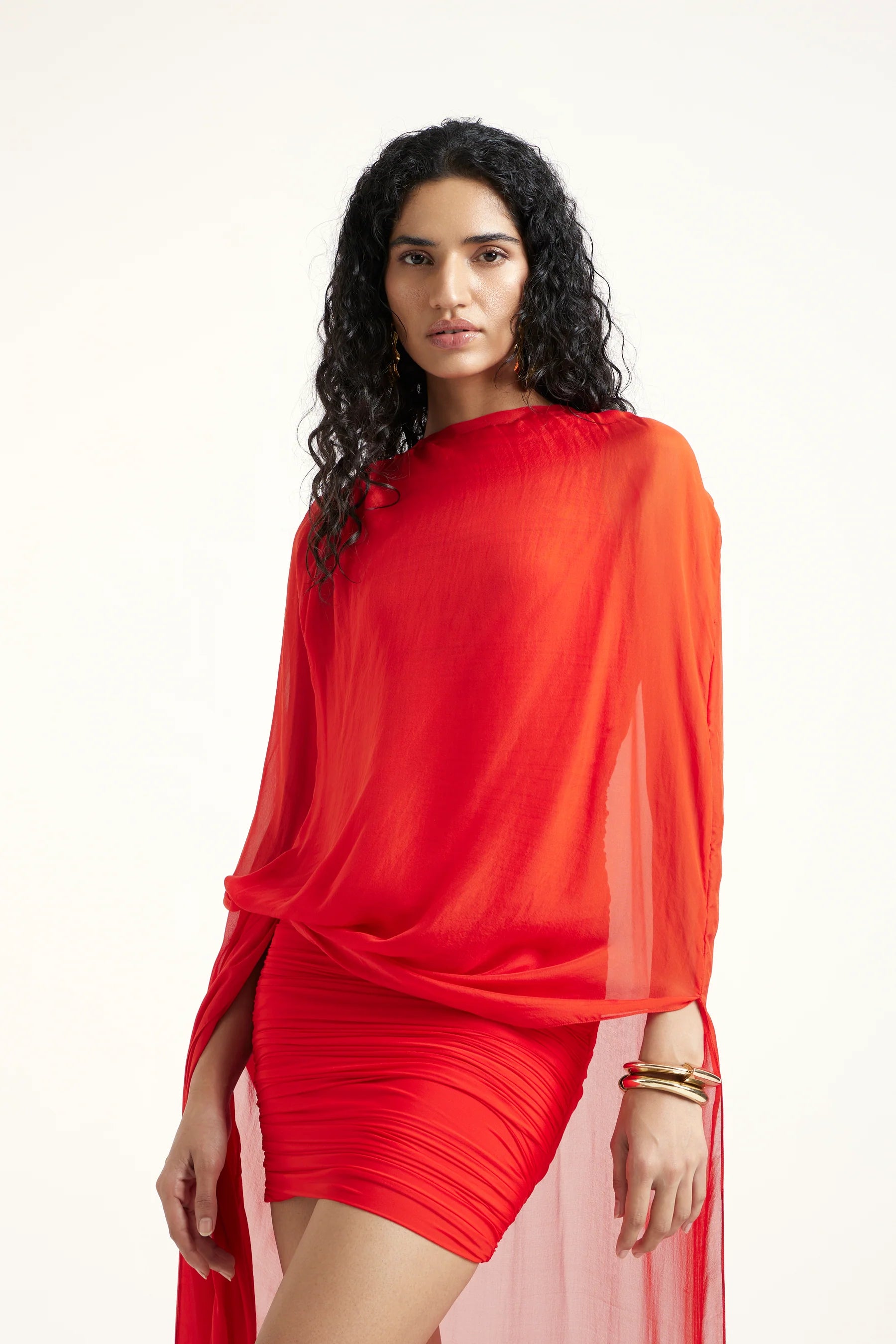 Sloane Chiffon Mini Dress in Red