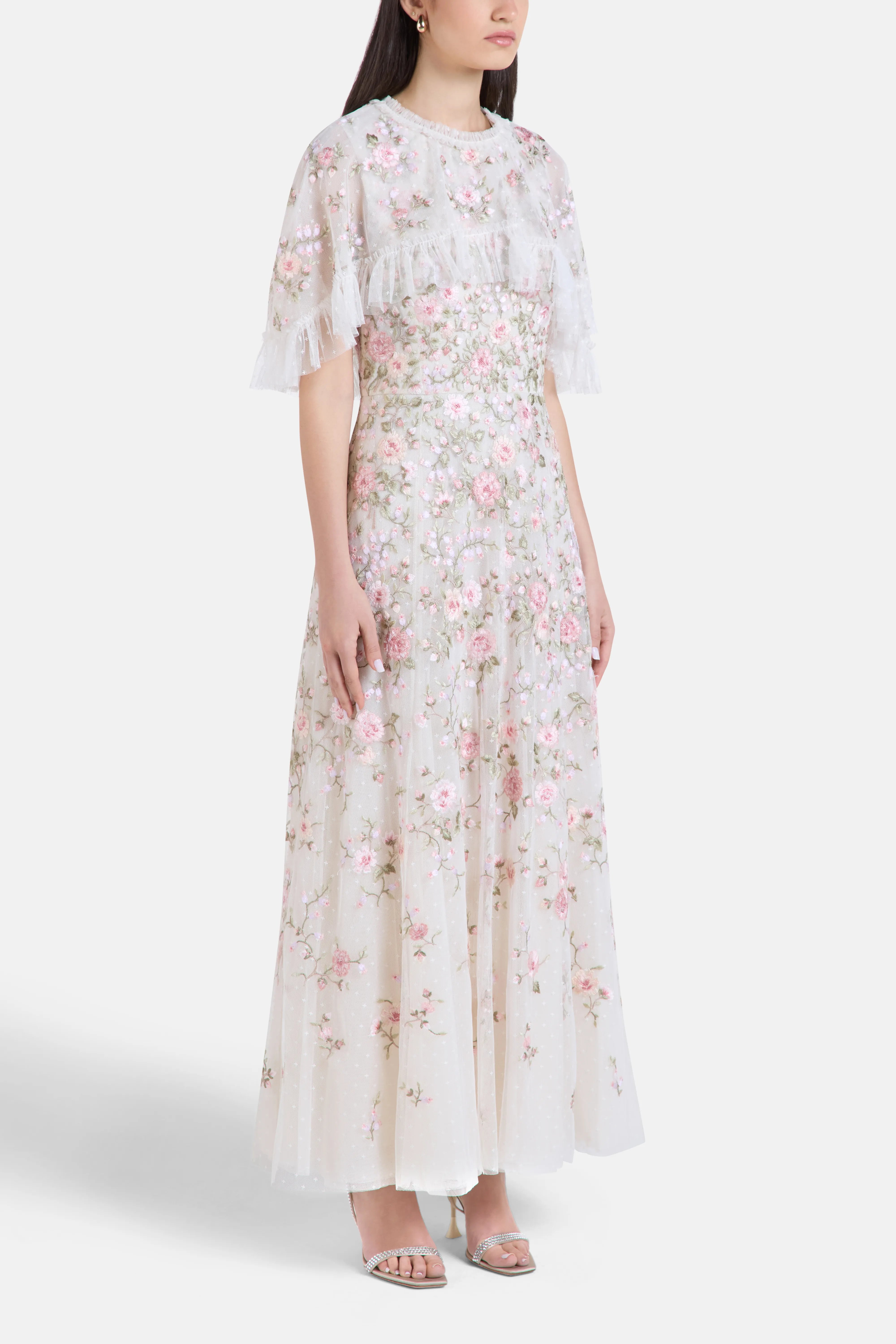 Eden Rose Floral Evening Dress in Cream