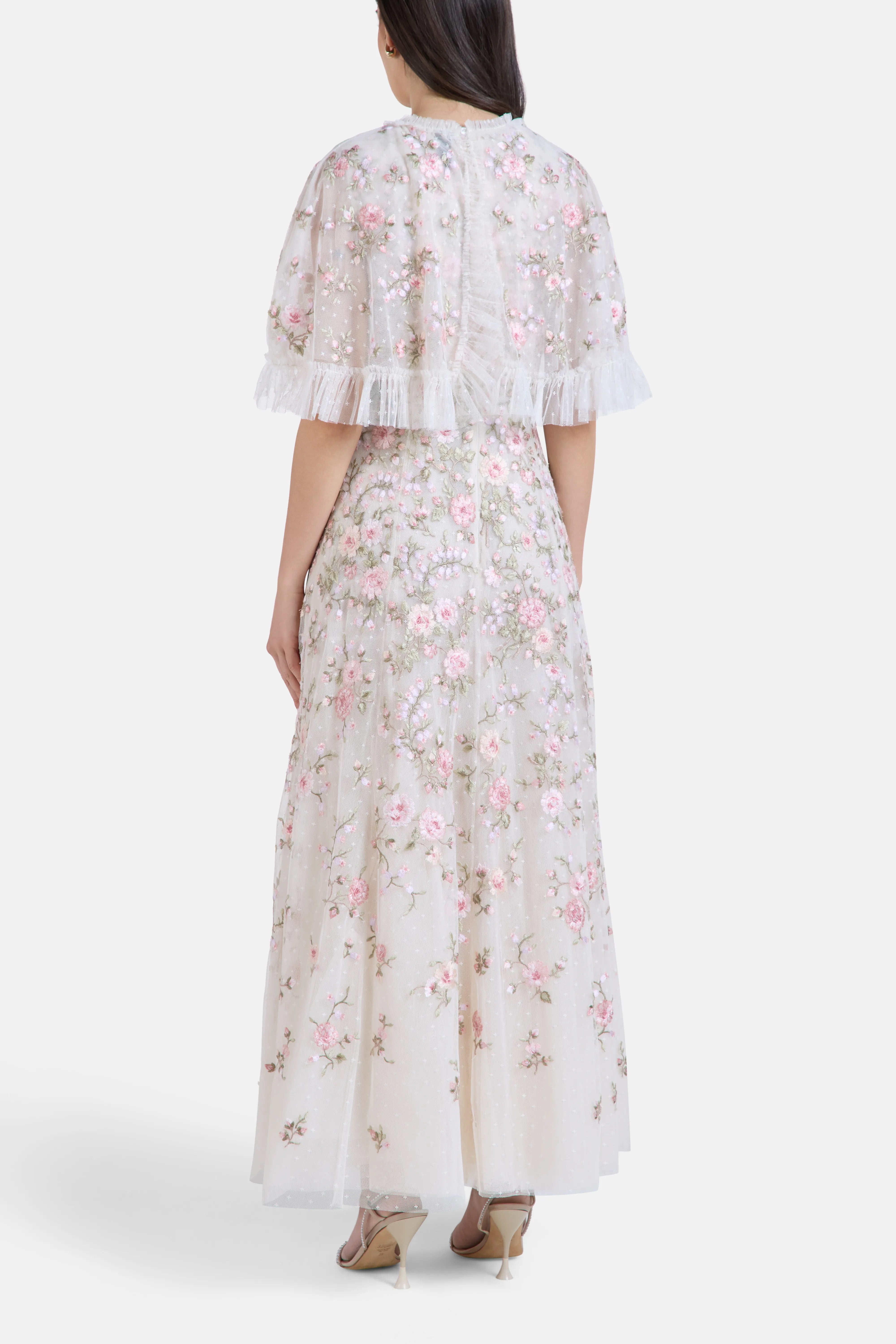 Eden Rose Floral Evening Dress in Cream