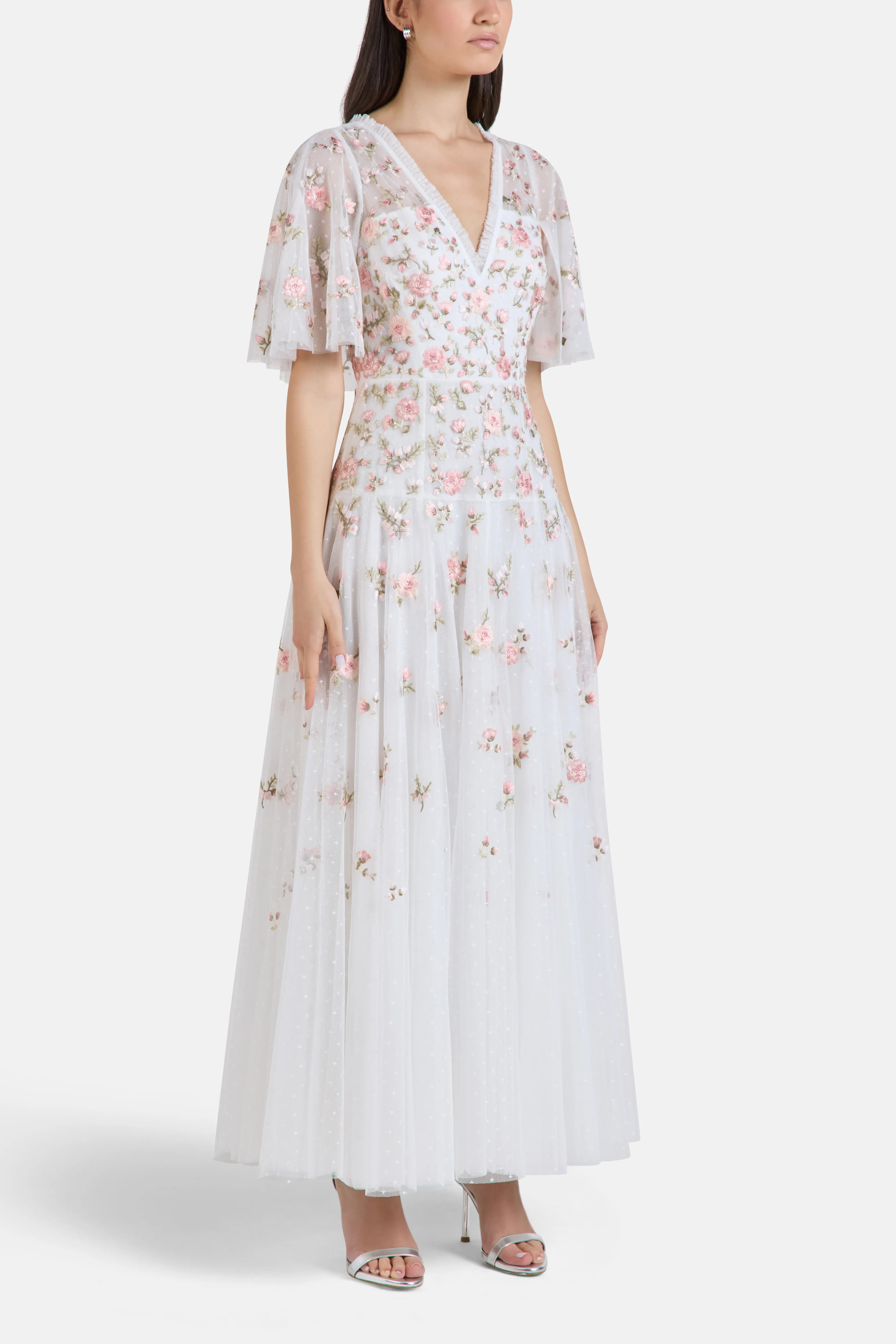 Mayflower Ditsy Floral Evening Dress in White