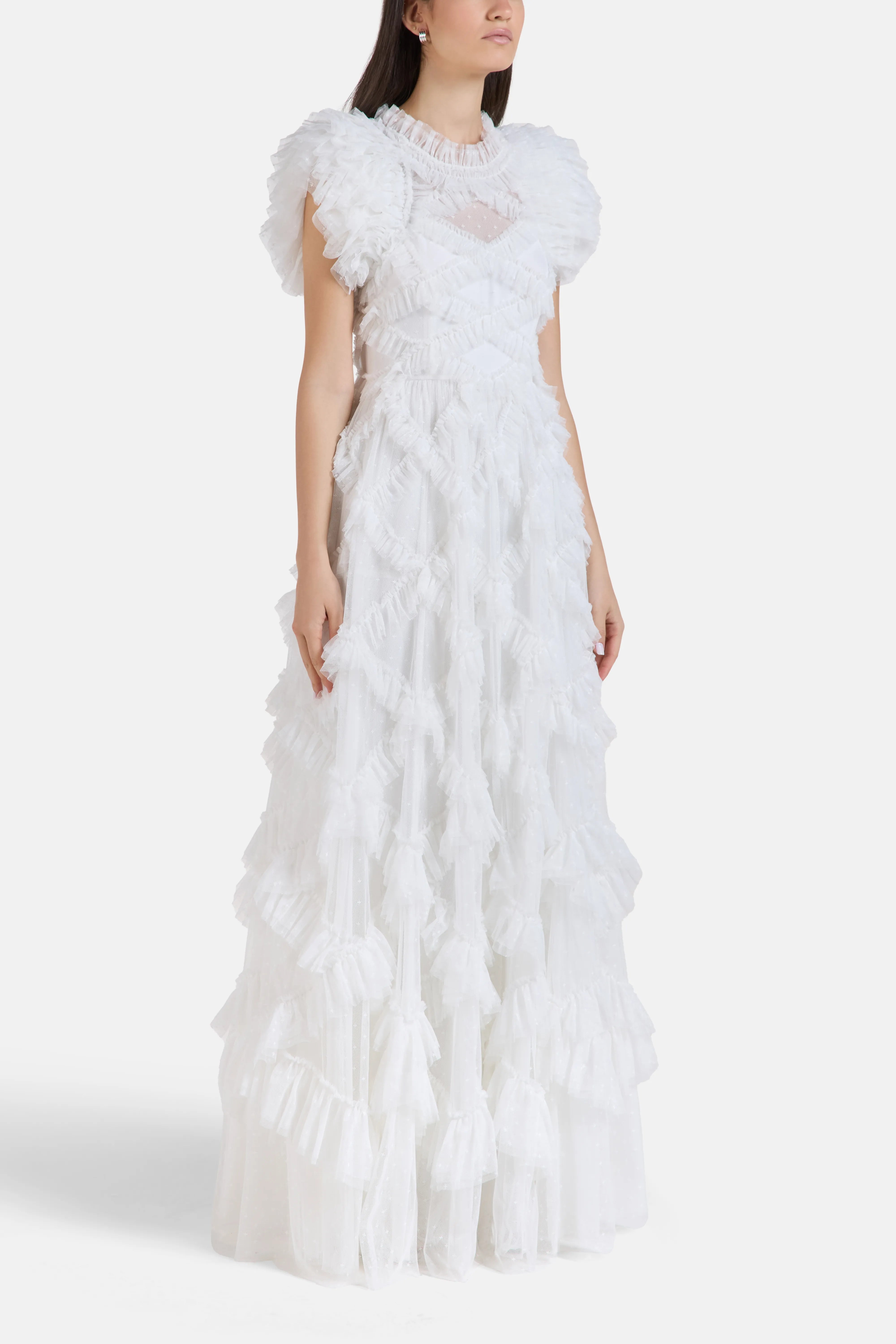 Genevieve Ruffles Evening Dress in White