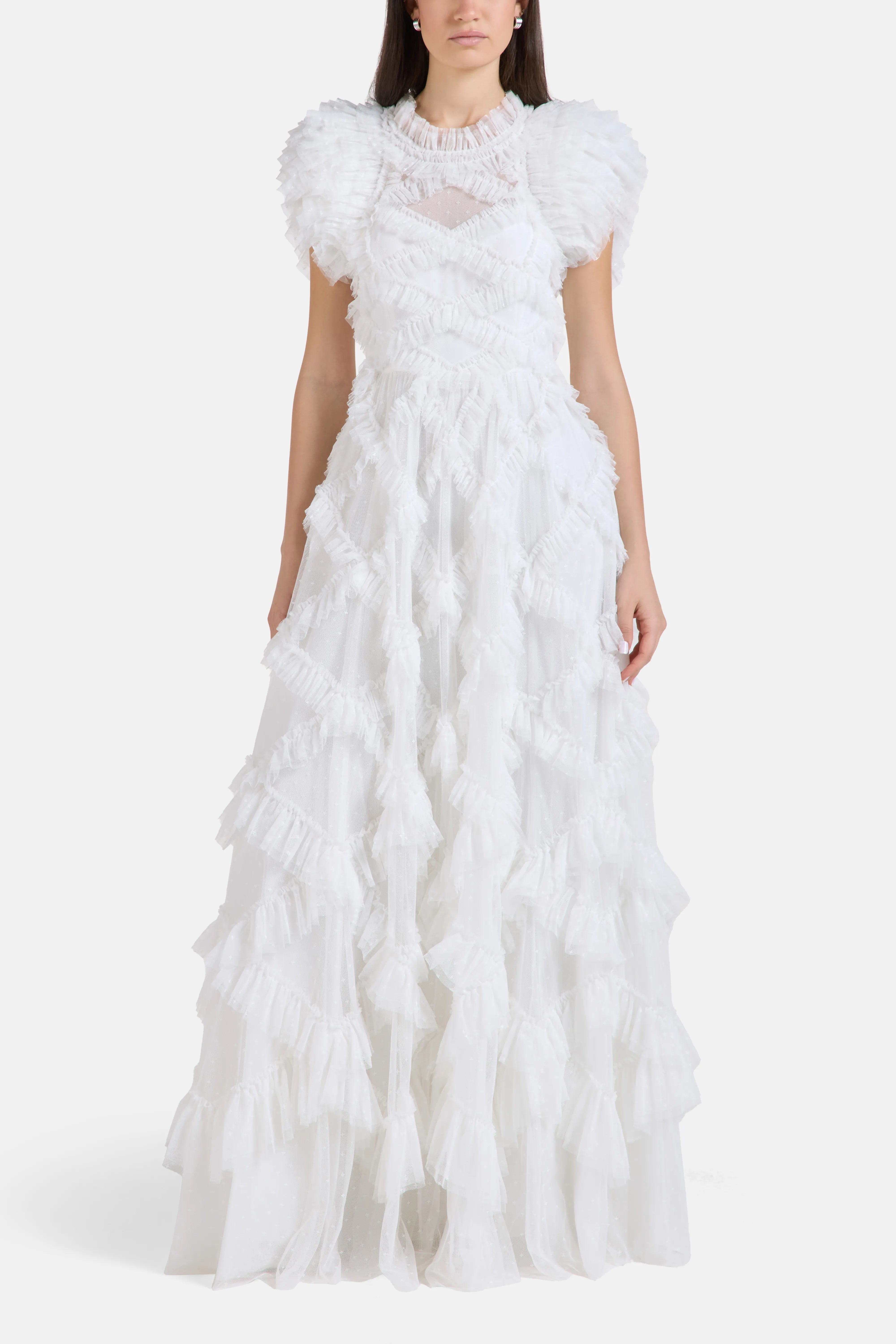 Genevieve Ruffles Evening Dress in White