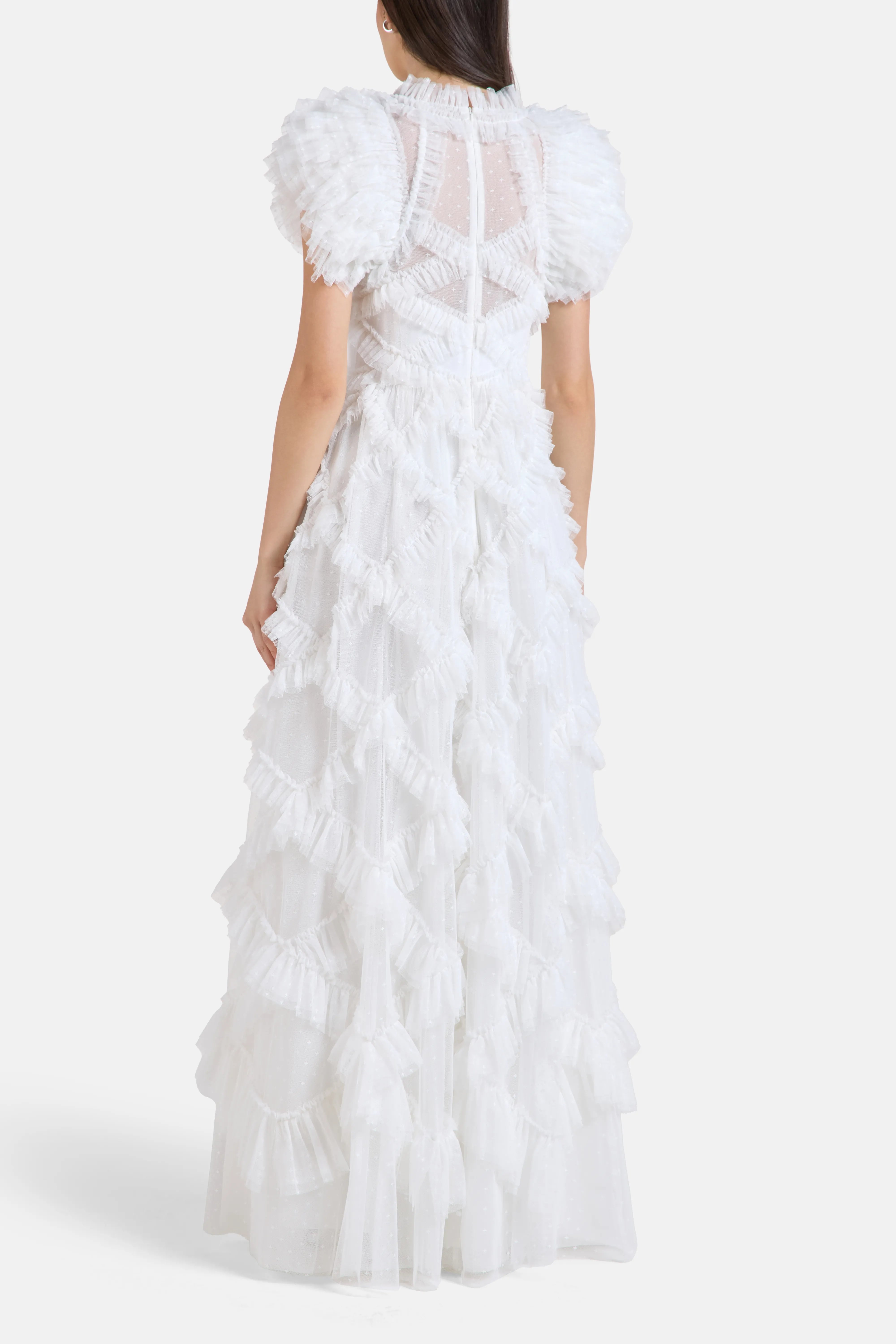 Genevieve Ruffles Evening Dress in White