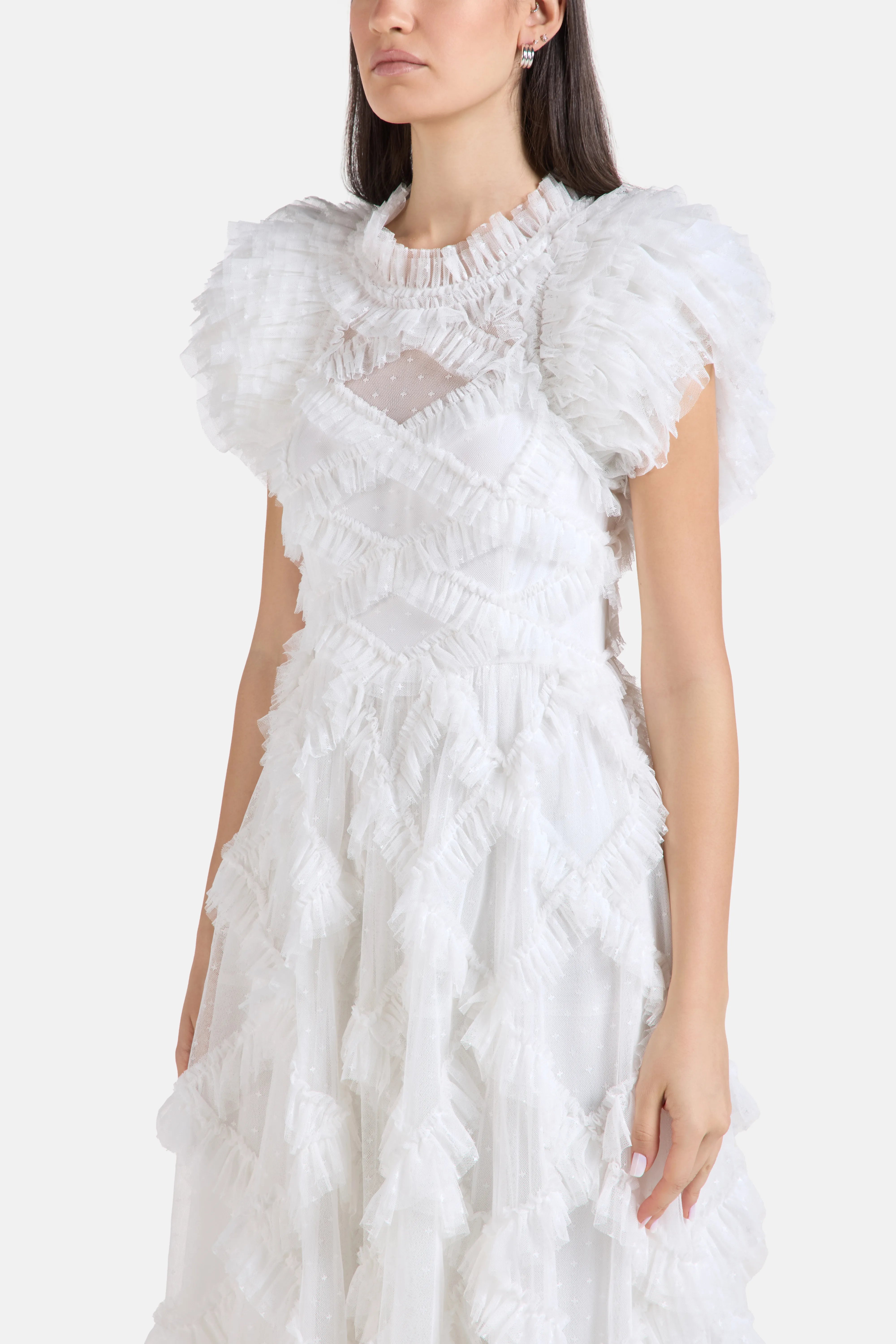 Genevieve Ruffles Evening Dress in White