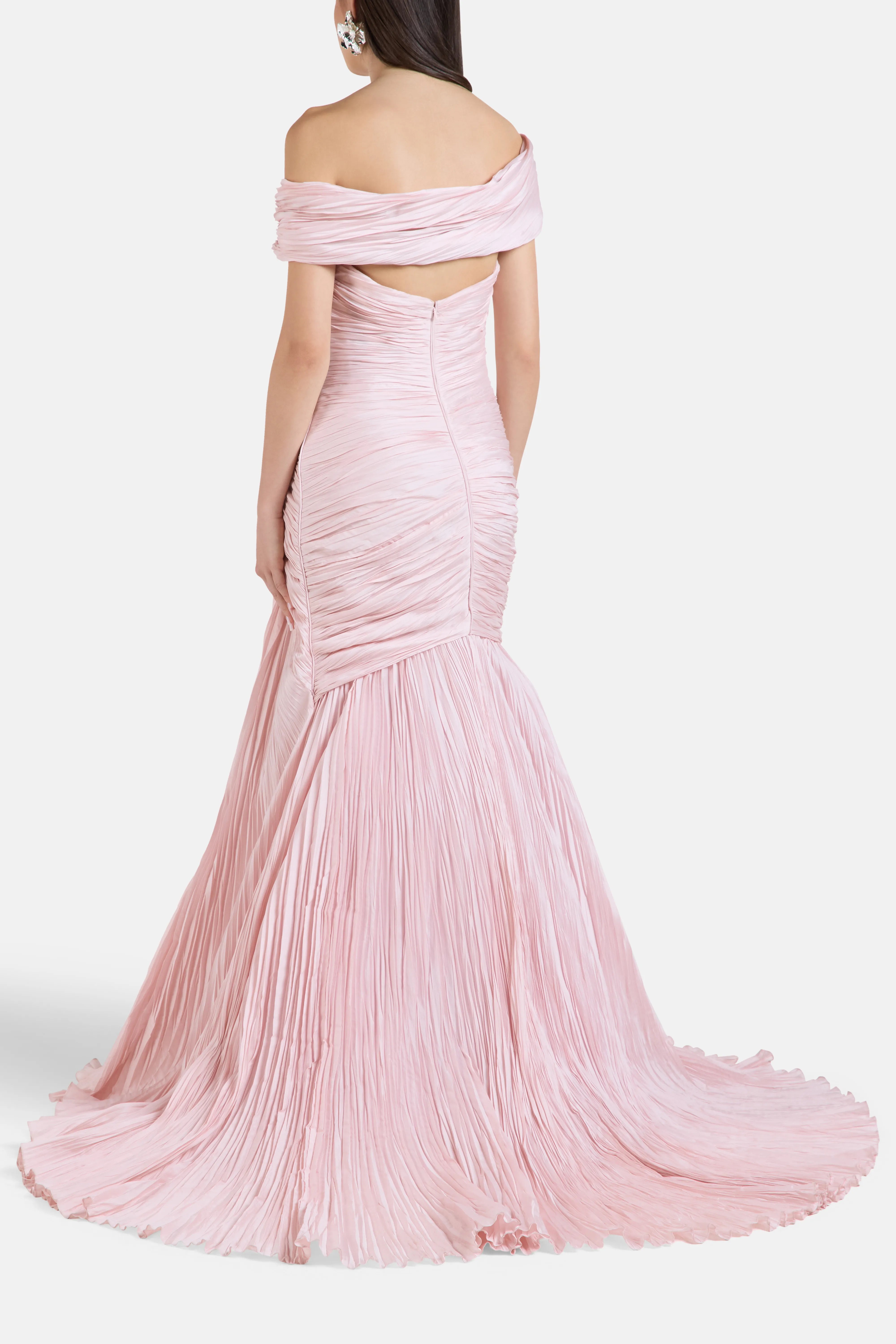 Fishtail Off Shoulder Evenig Gown in Pink