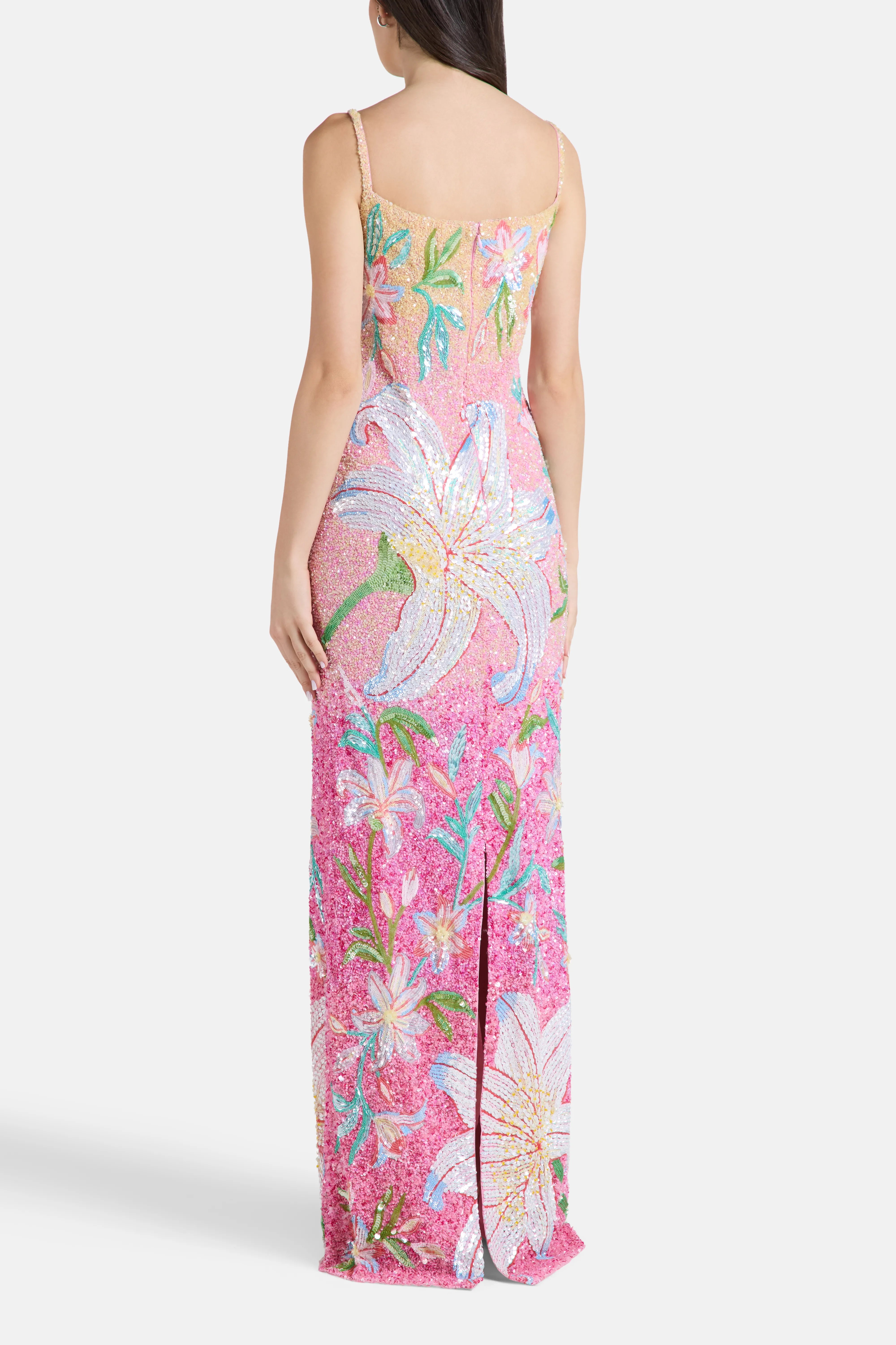 Sunrise Lily Field Floral Sleeveless Sequins Maxi Dress in Pink