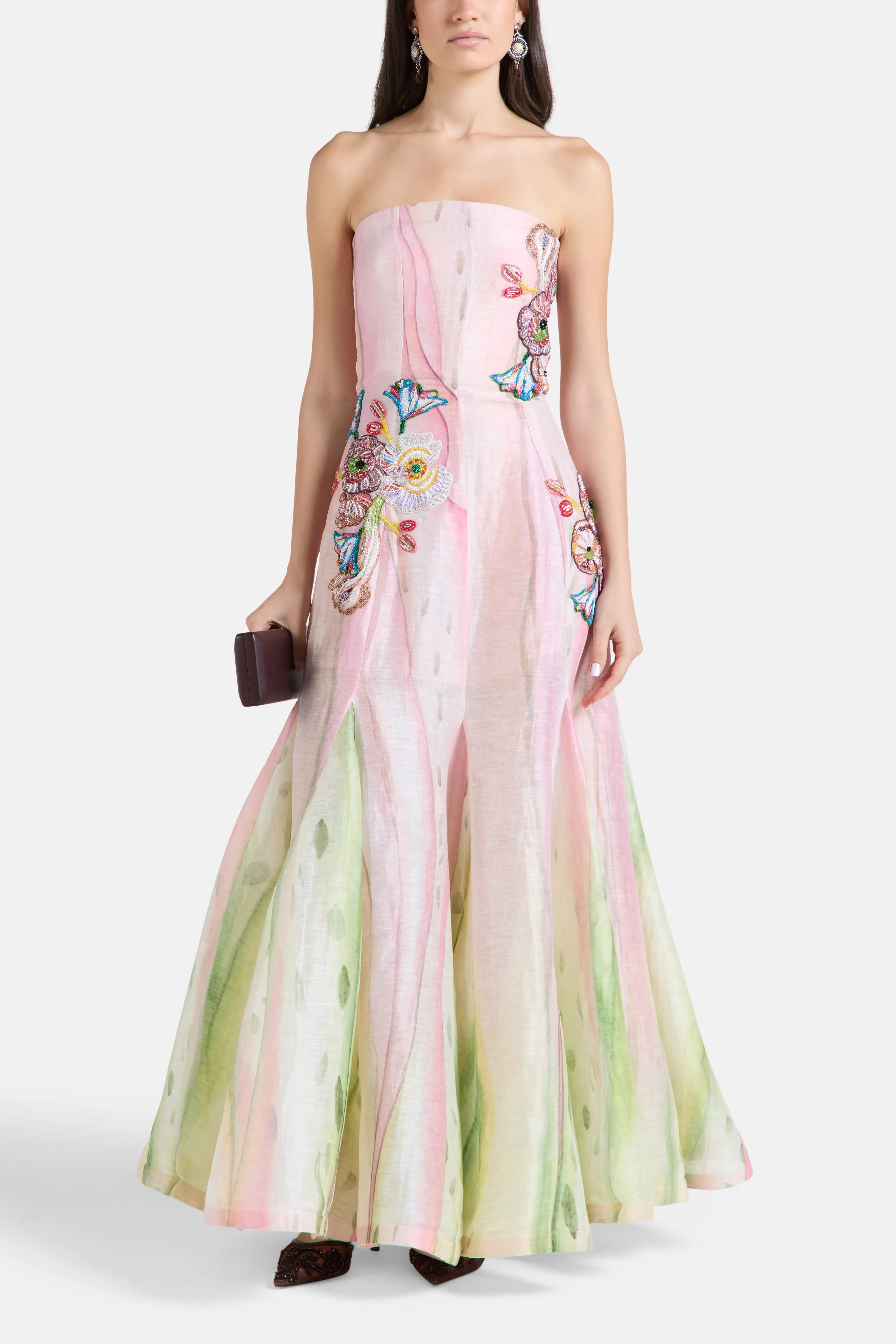 Garden Muse Floral Strapless Maxi Dress in Pink