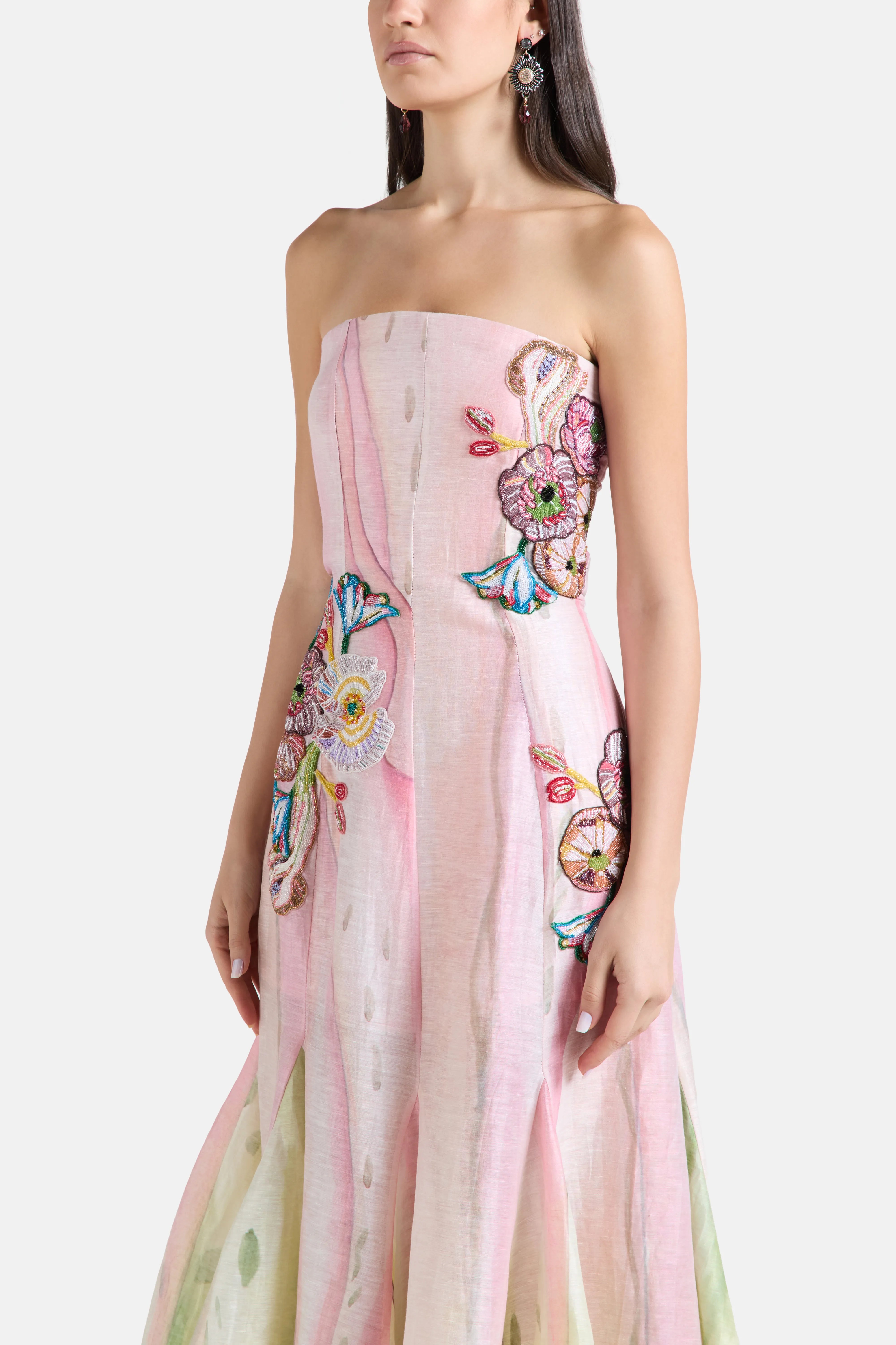 Garden Muse Floral Strapless Maxi Dress in Pink