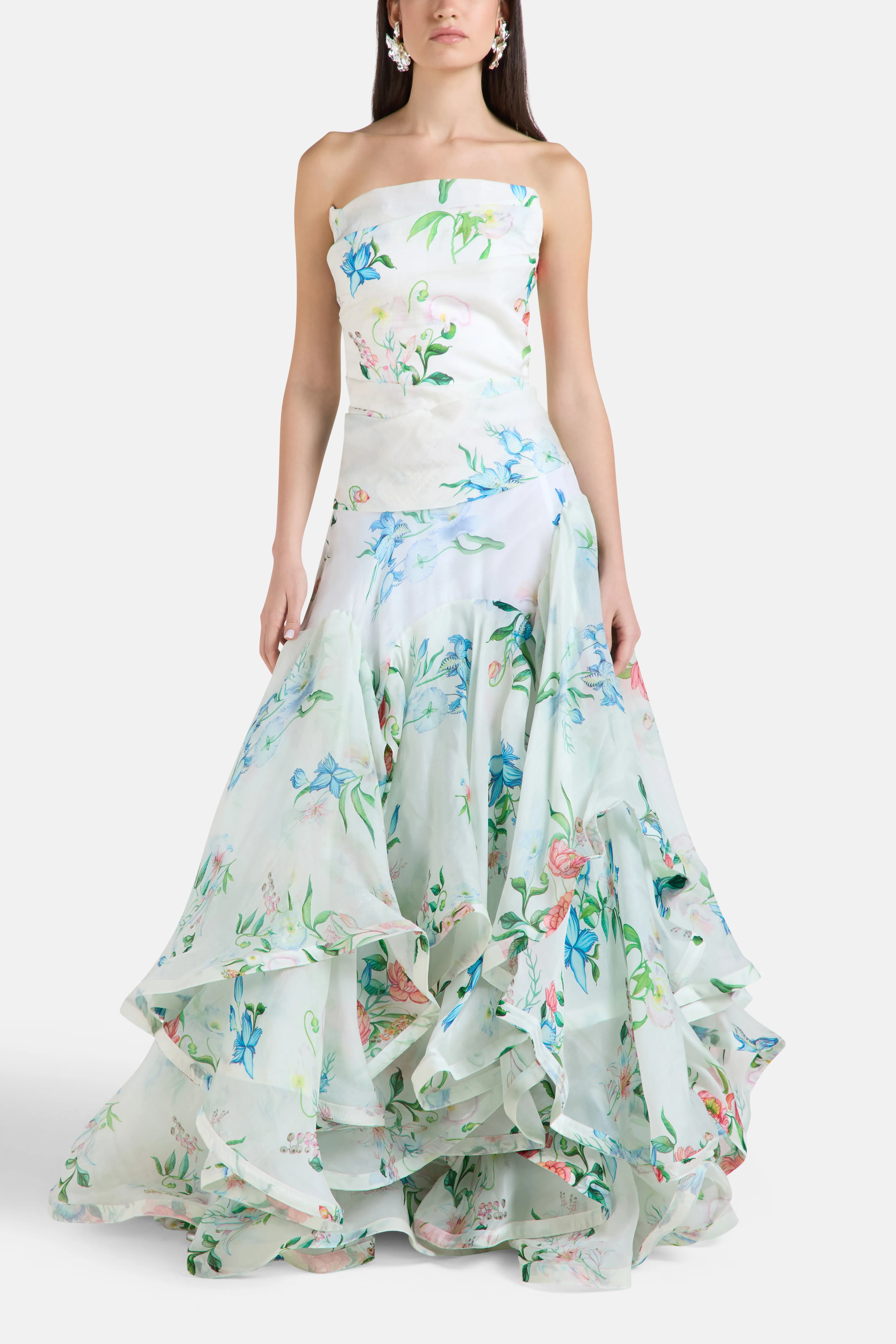 Corset Strapless Floral Top in White