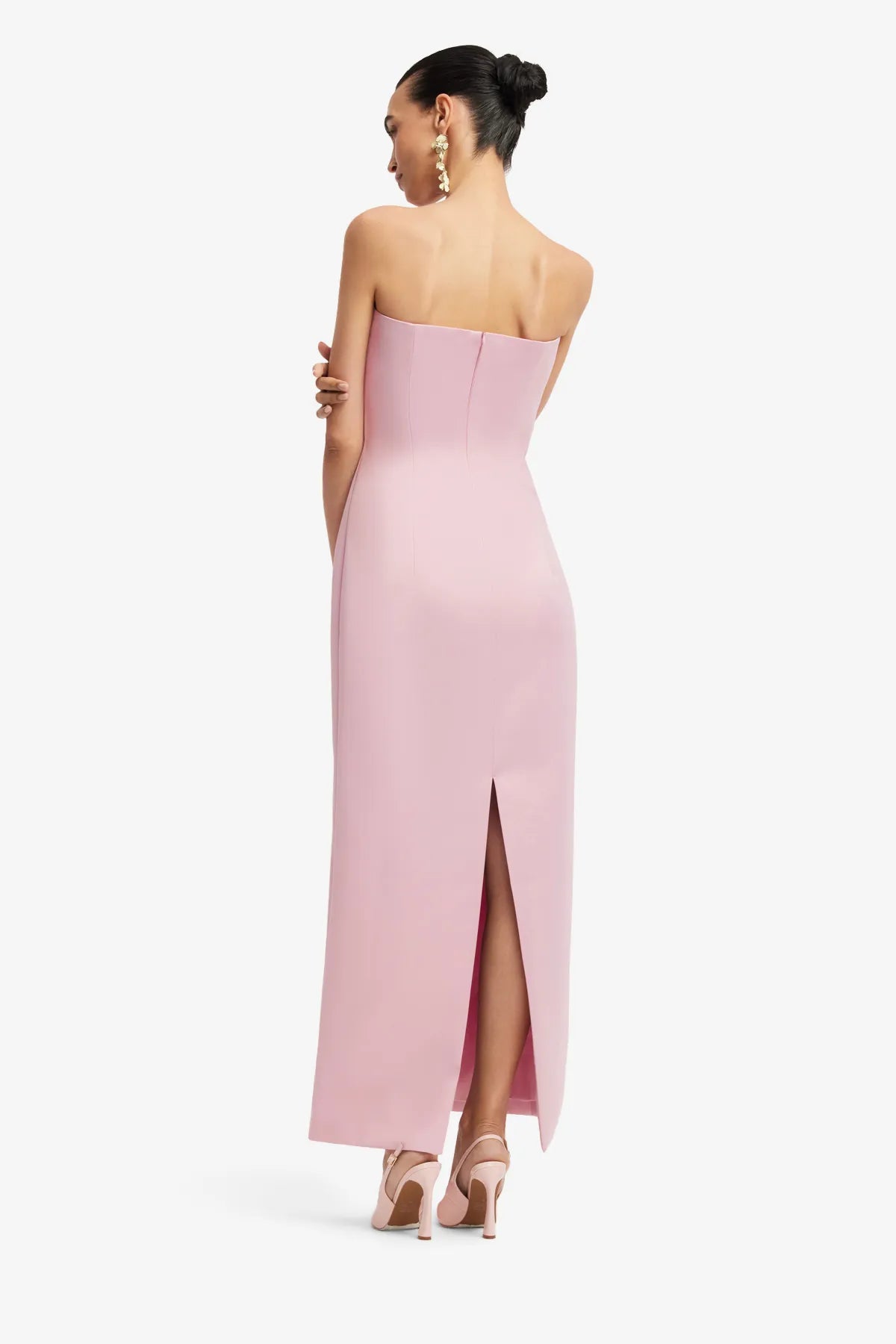 Rayna Embroidered Bustier Strapless Floral Maxi Dress in Pink