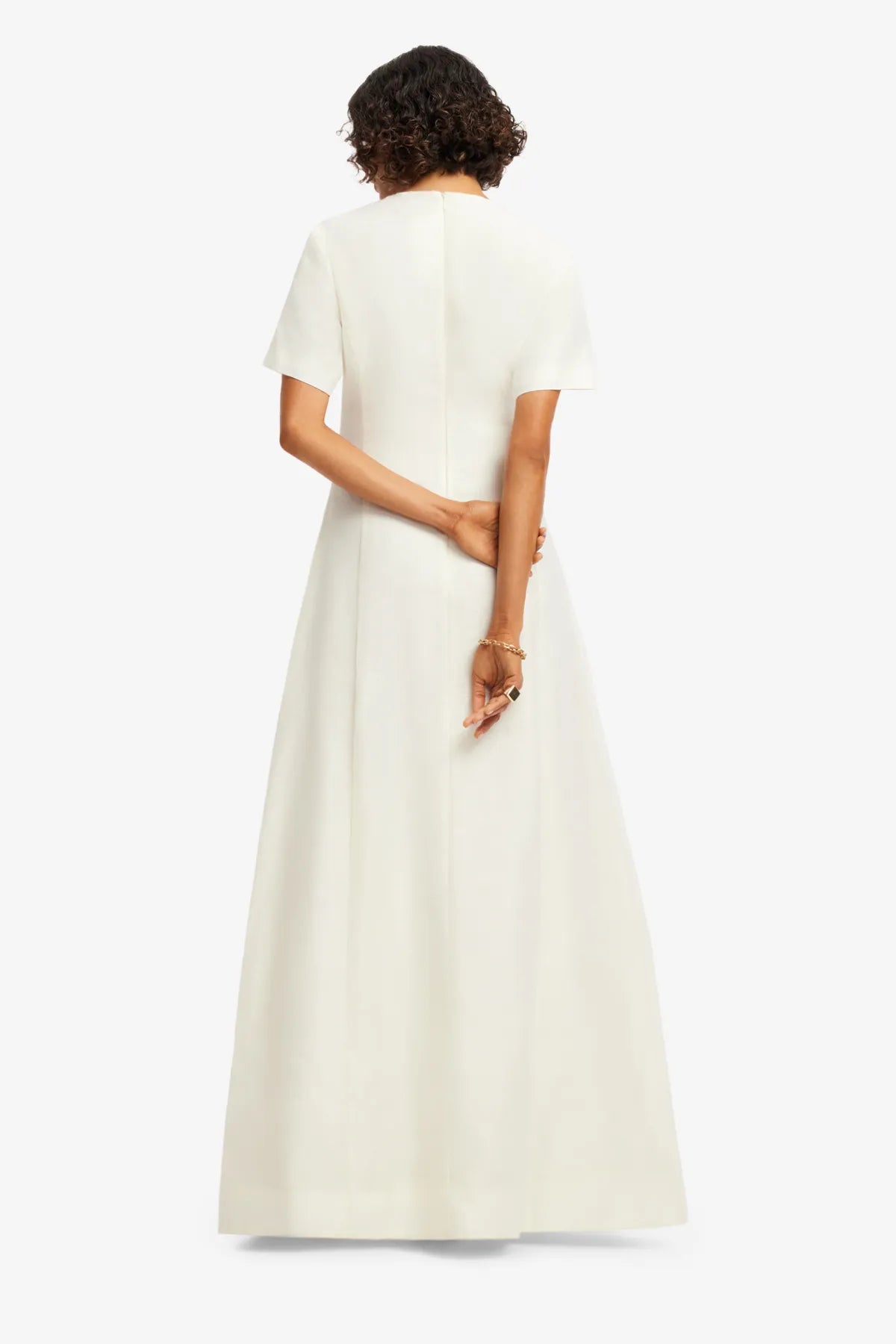 Alice Floral Applique Short Sleeves Linen Maxi Dress in White