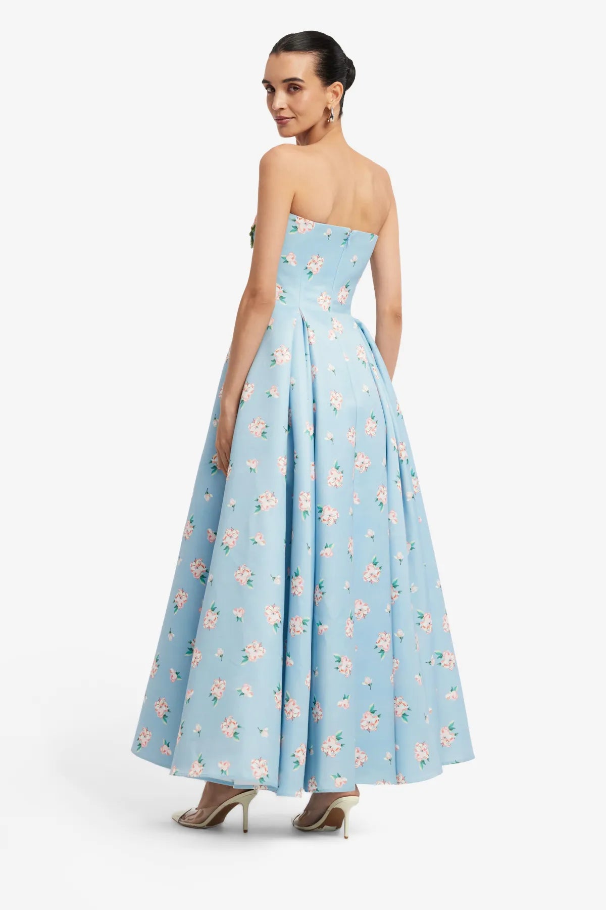 Nora Bustier Strapless Floral Maxi Dress in Blue