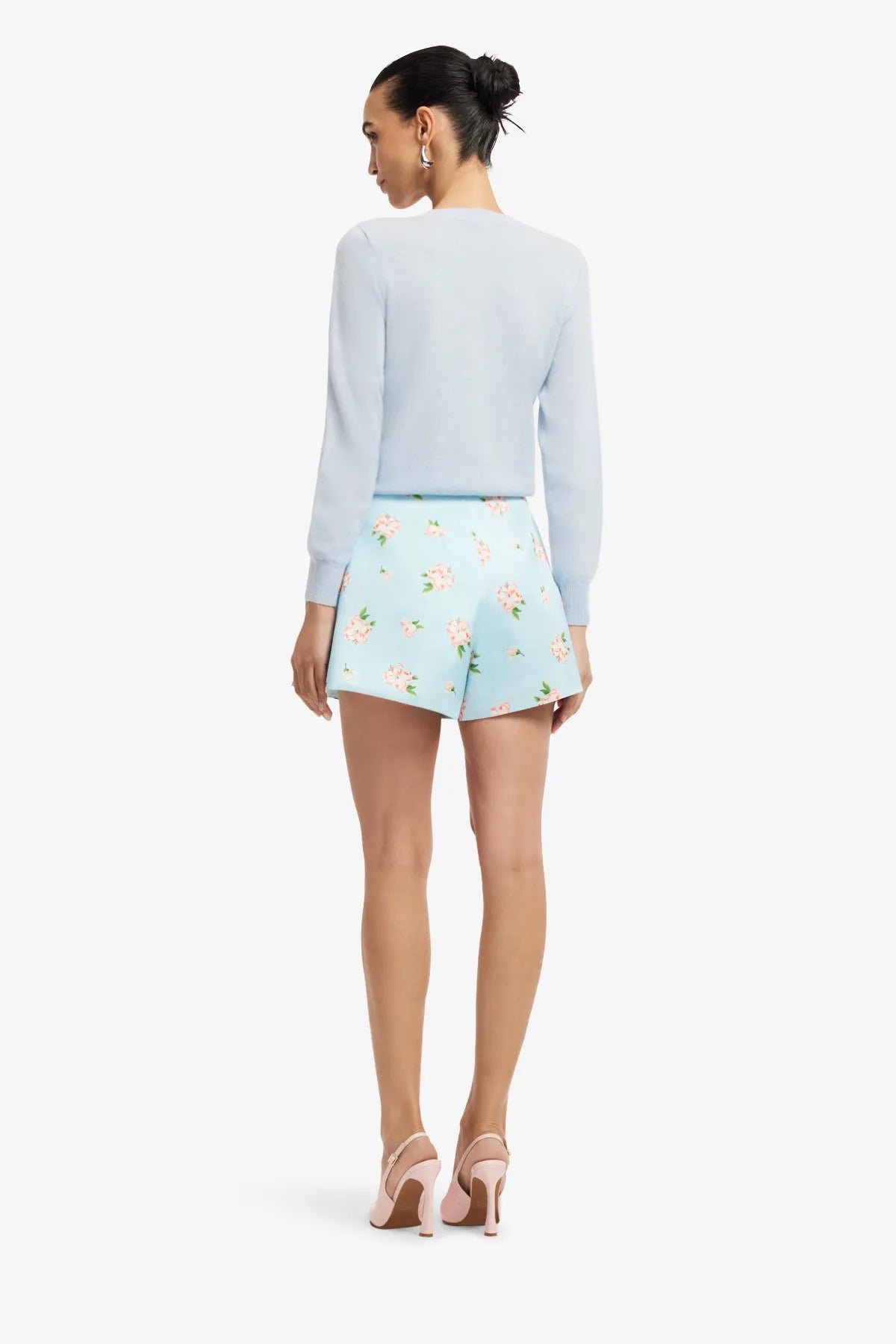 Claire Embellished Knit Floral Wool Cashmere Cardigan in Blue