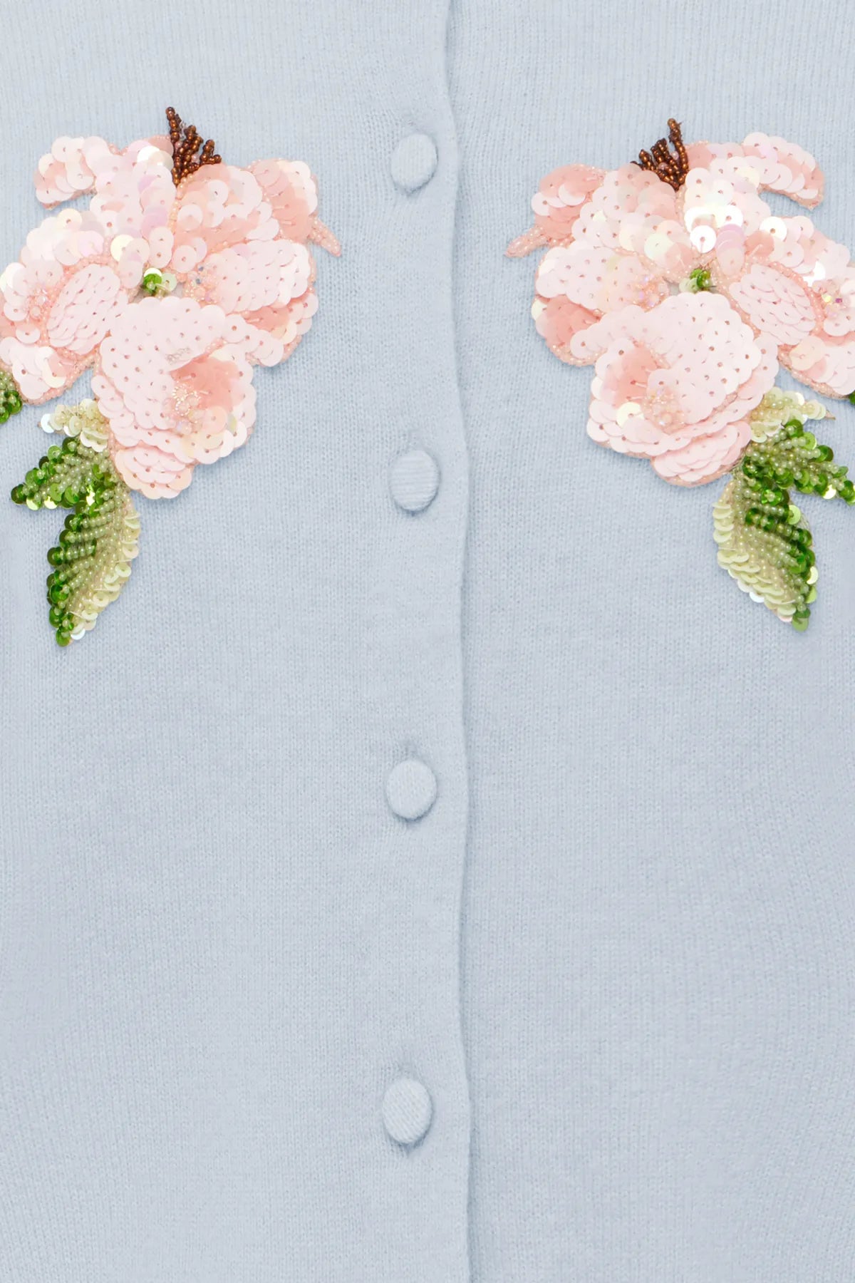 Claire Embellished Knit Floral Wool Cashmere Cardigan in Blue