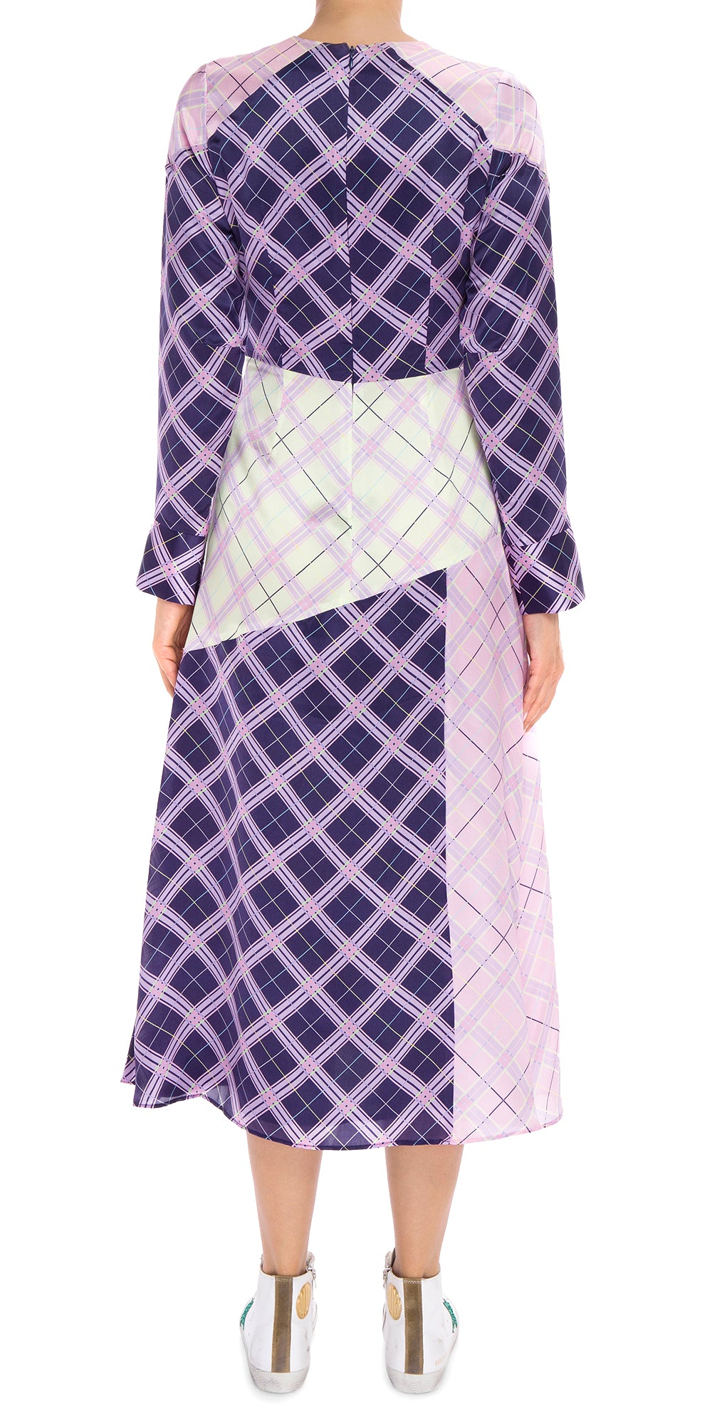Check Long Sleeve Midi Dress