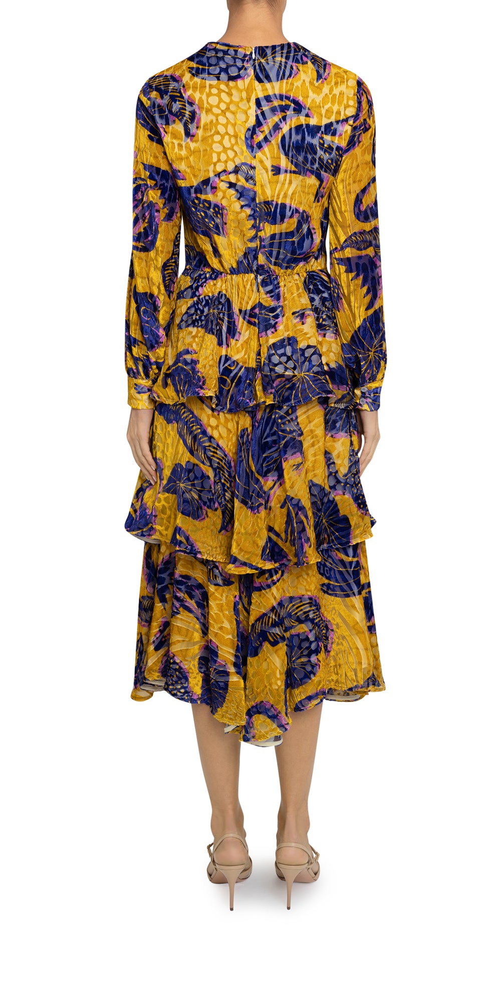 L/S Tiered Print Midi Dress