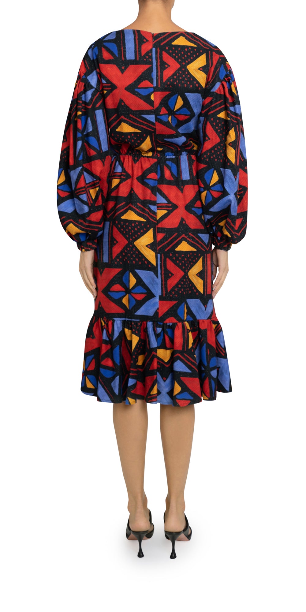 Long Puff Sleeve Print Midi Dress