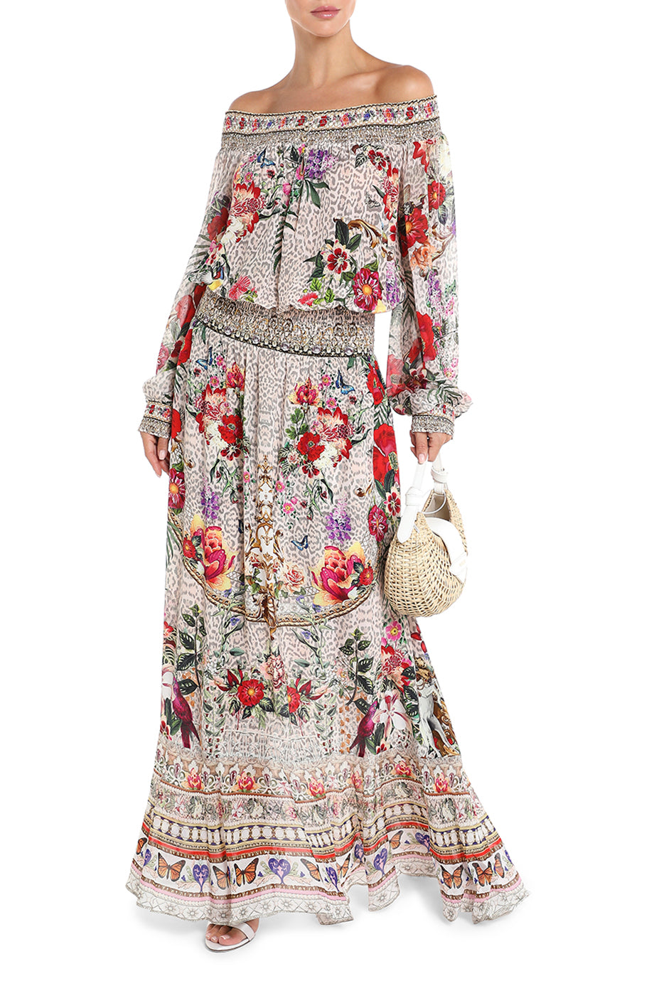 Off Shoulder Shirred Dress