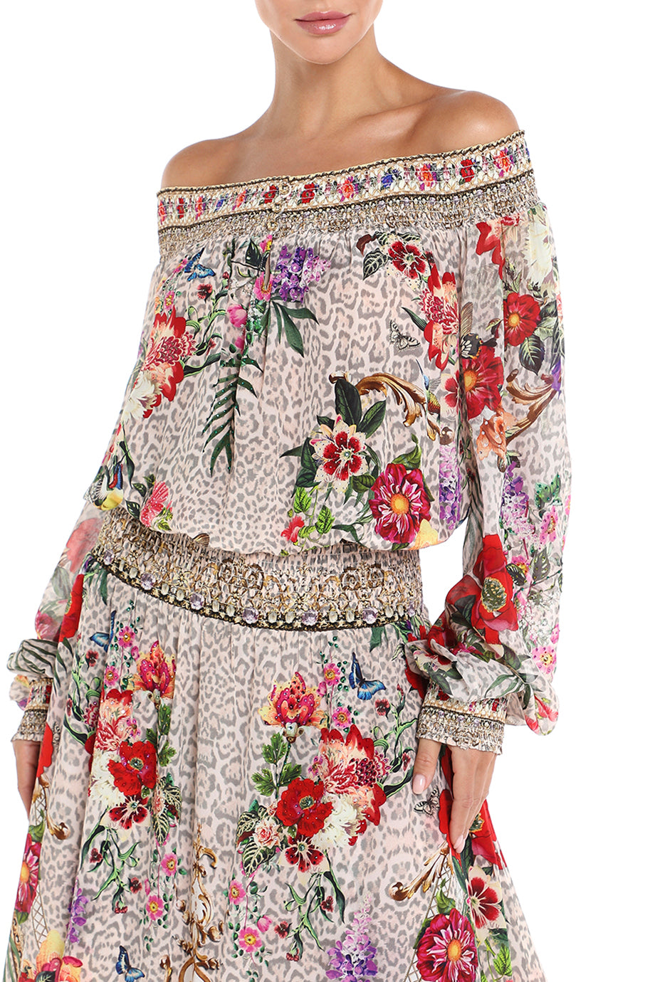 Off Shoulder Shirred Dress