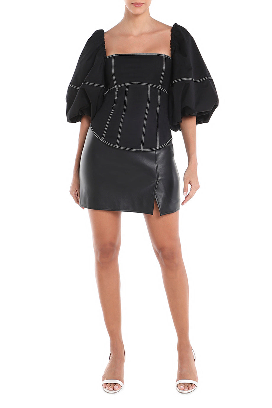 Faux Leather Button Skirt