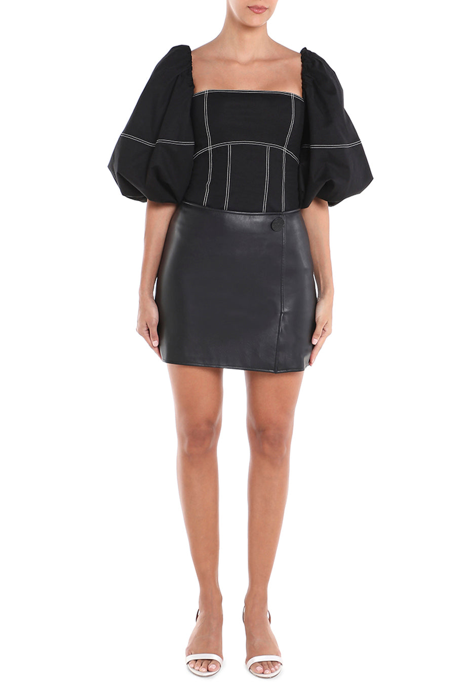 Faux Leather Button Skirt