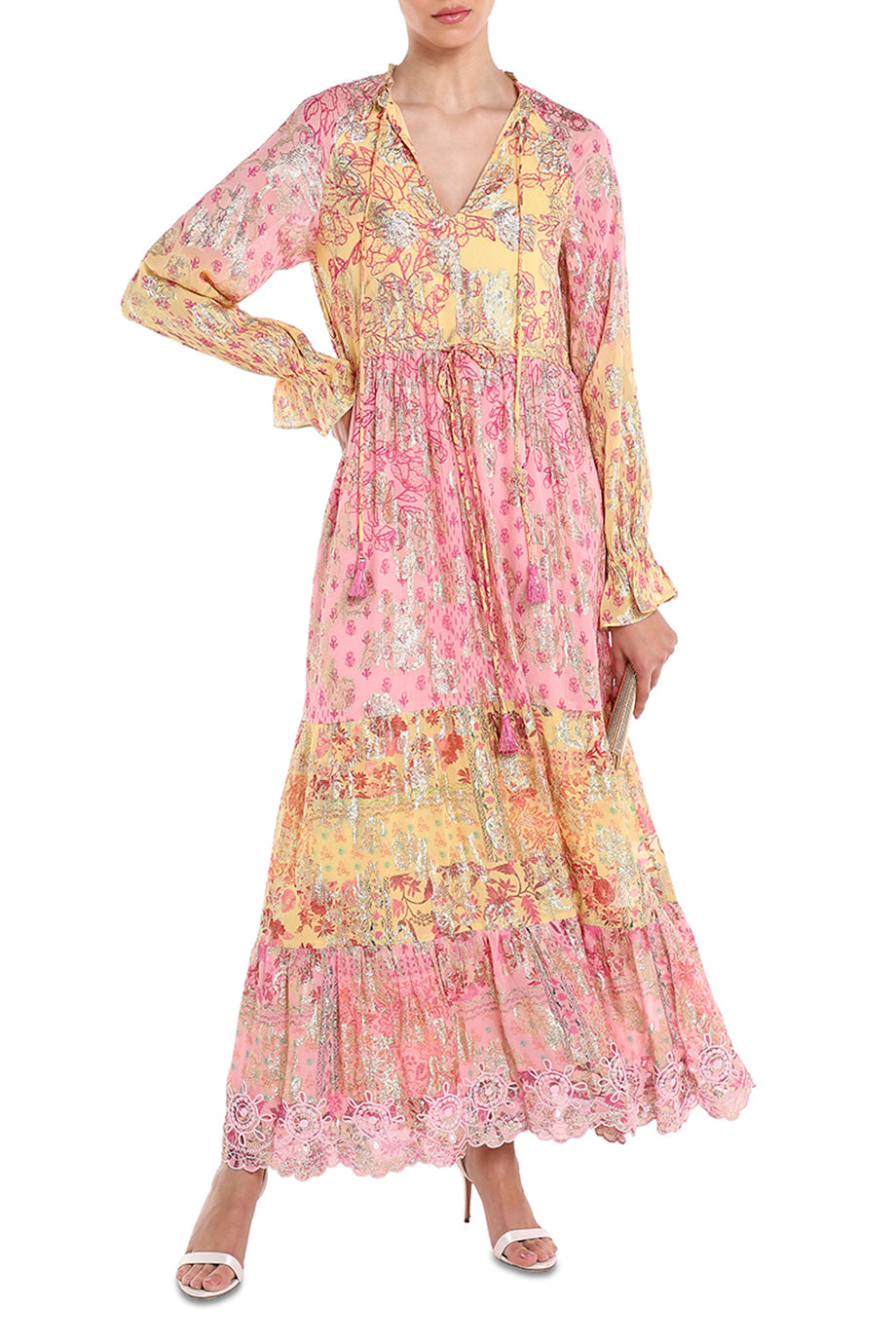 Suki Pink Viscose Lurex Long Dress