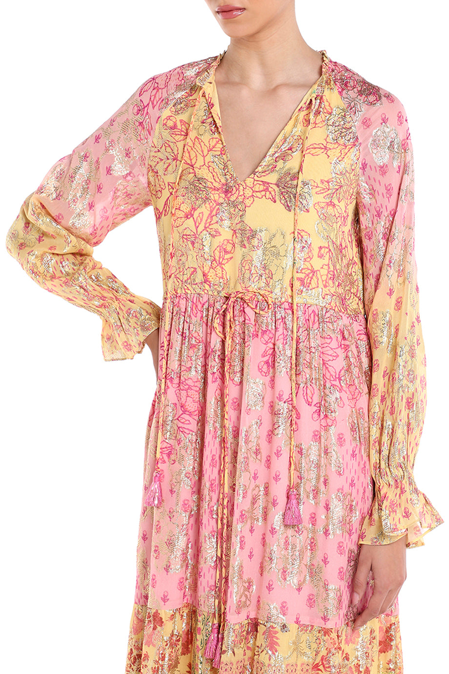 Suki Pink Viscose Lurex Long Dress