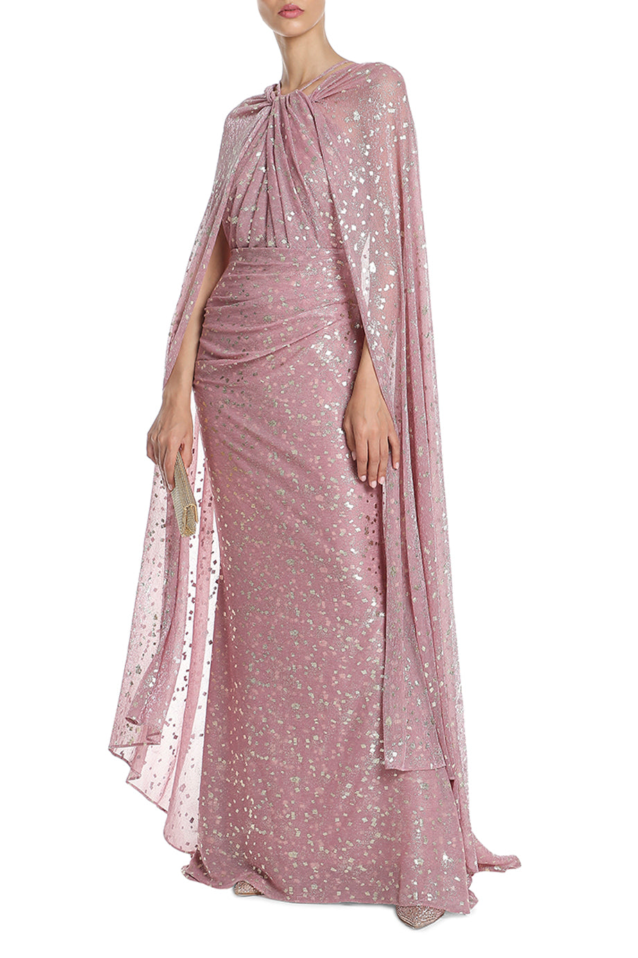 Speckle Evening Dress With Cape