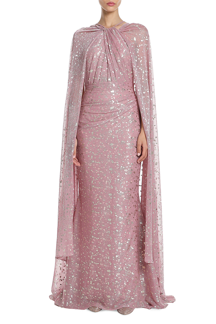 Speckle Evening Dress With Cape