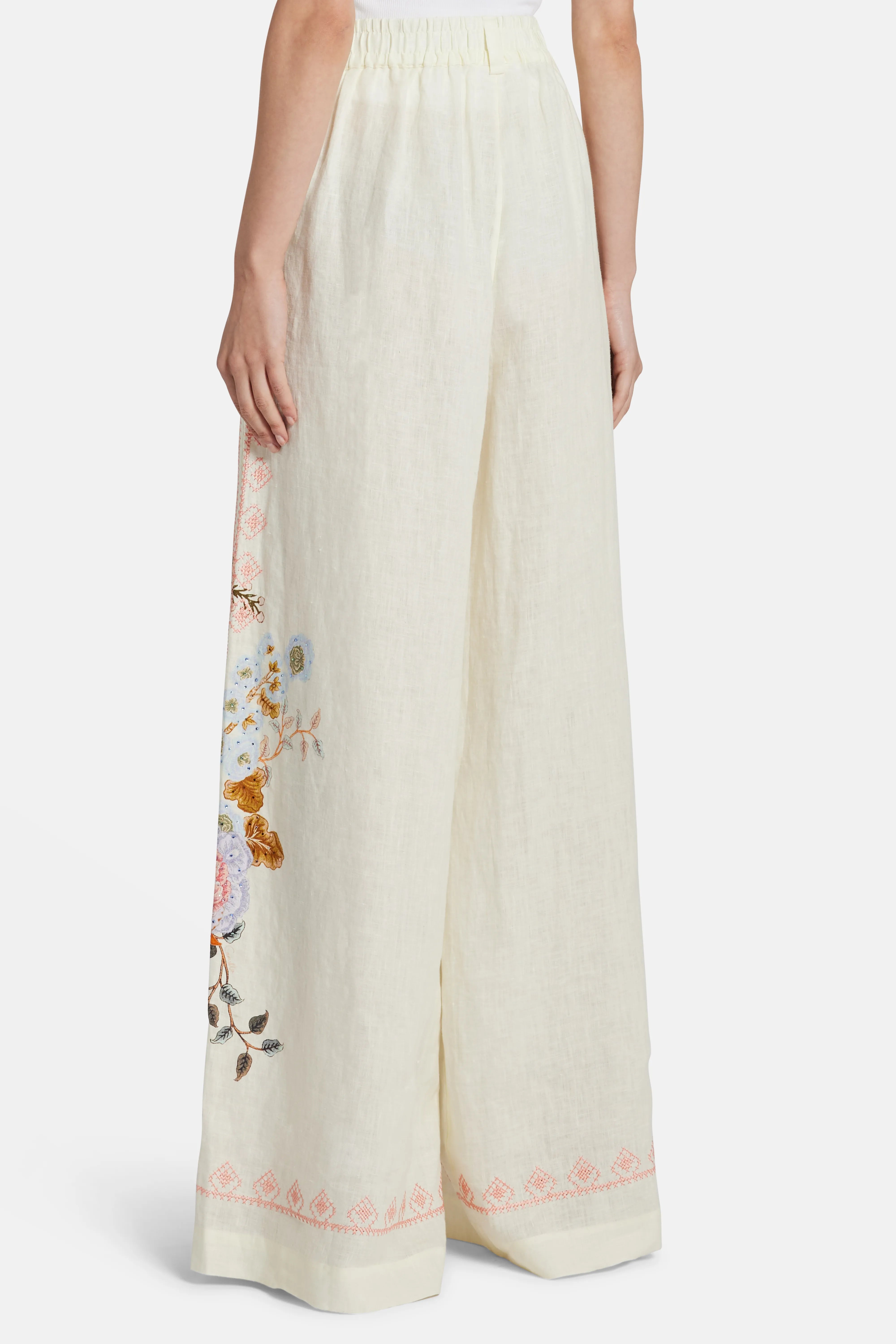 Embroidered Wide Leg Waisted Pants