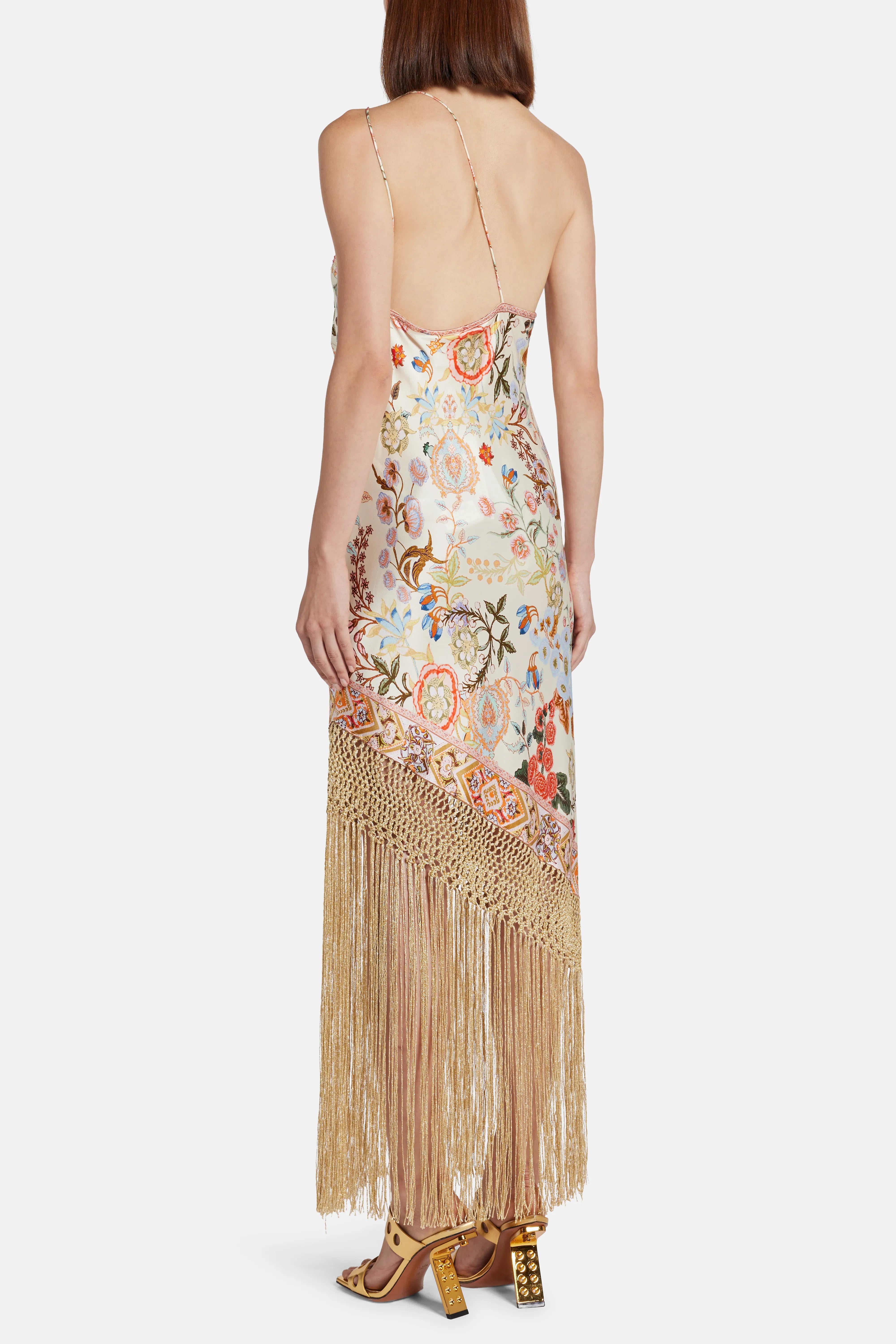 One Shoulder Maxi Dress With Fringe Hem