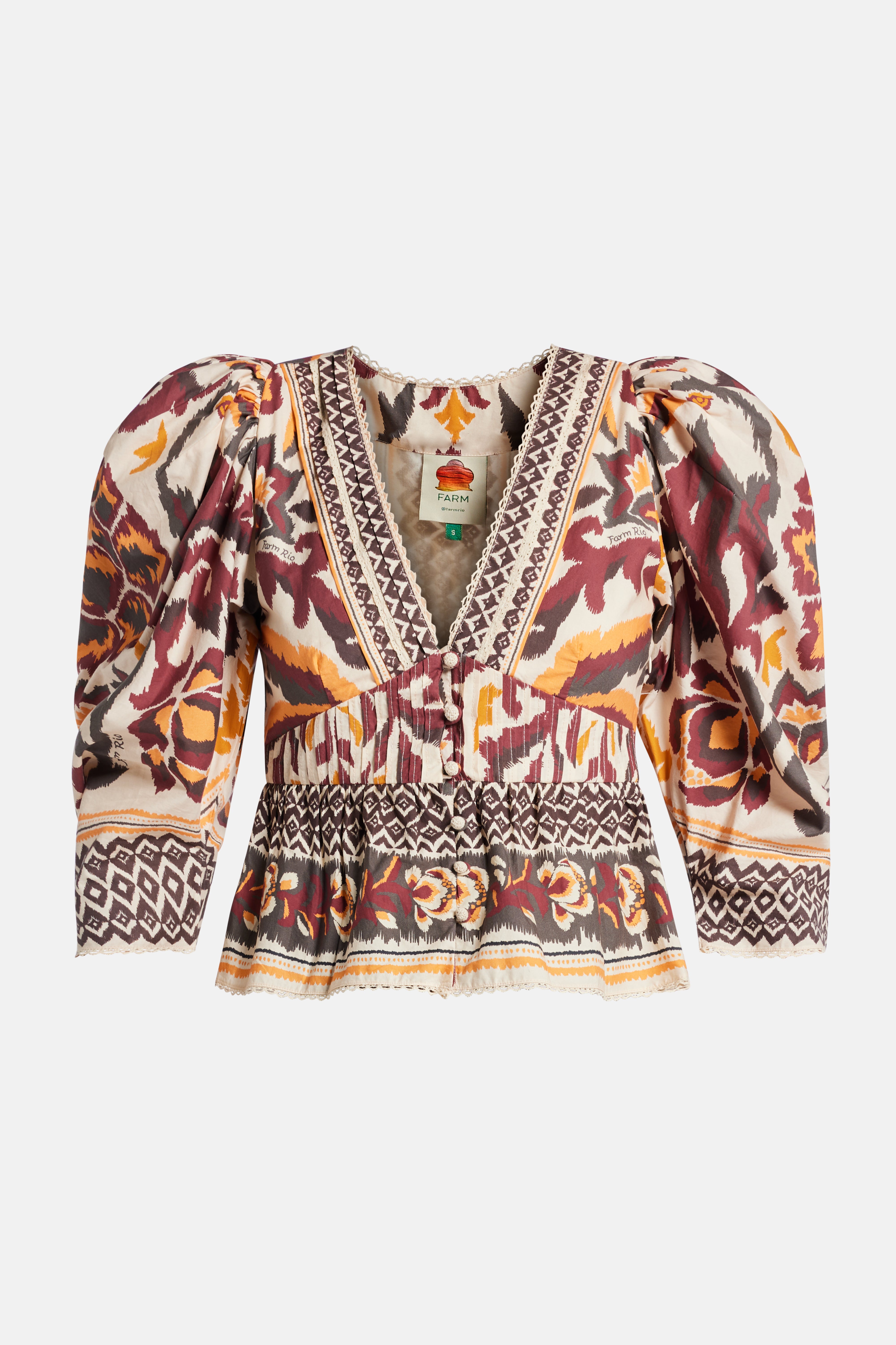 Toucans Scarf Puffed Sleeve Blouse