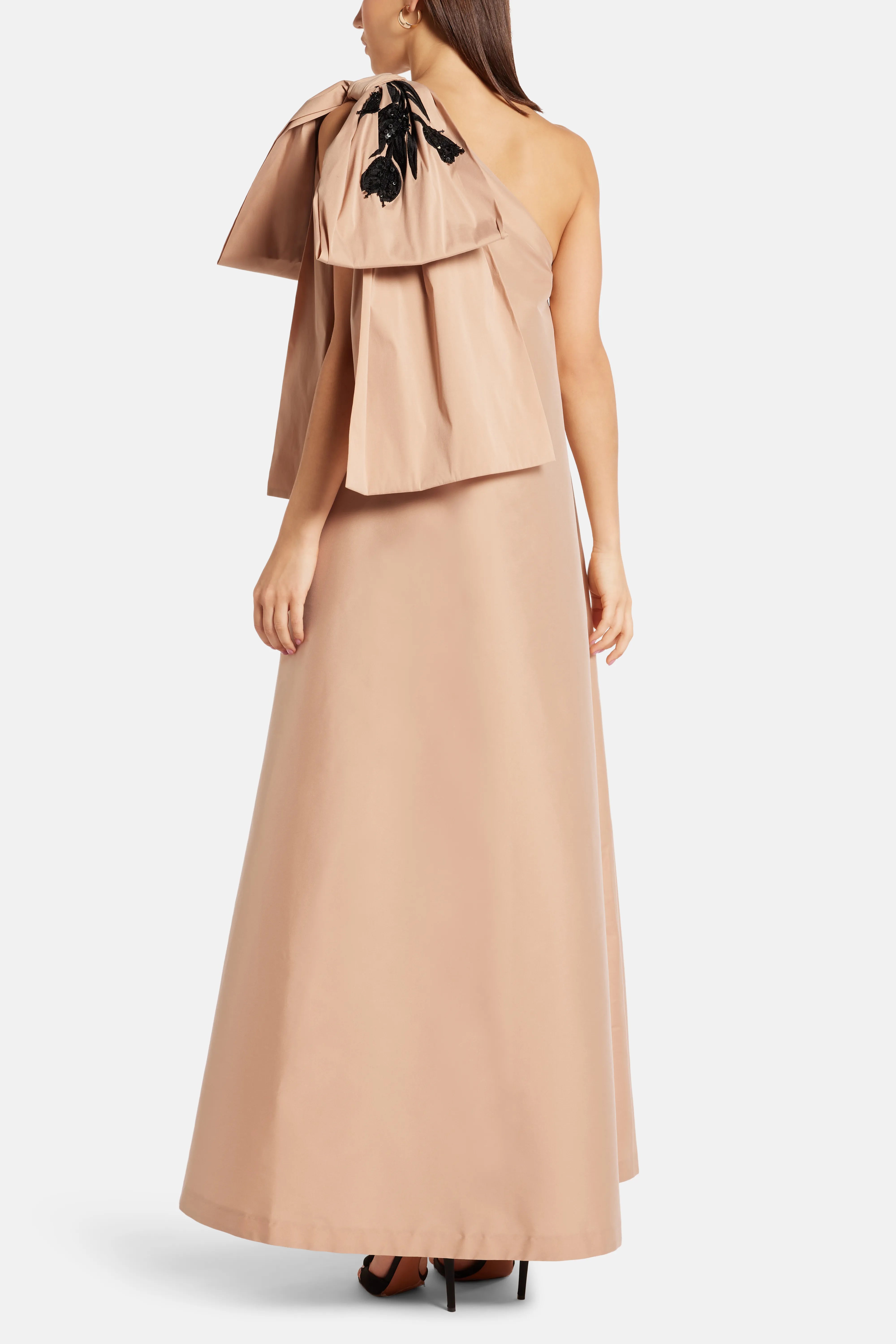 Winnie One Shoulder Embroidered Maxi Dress in Beige