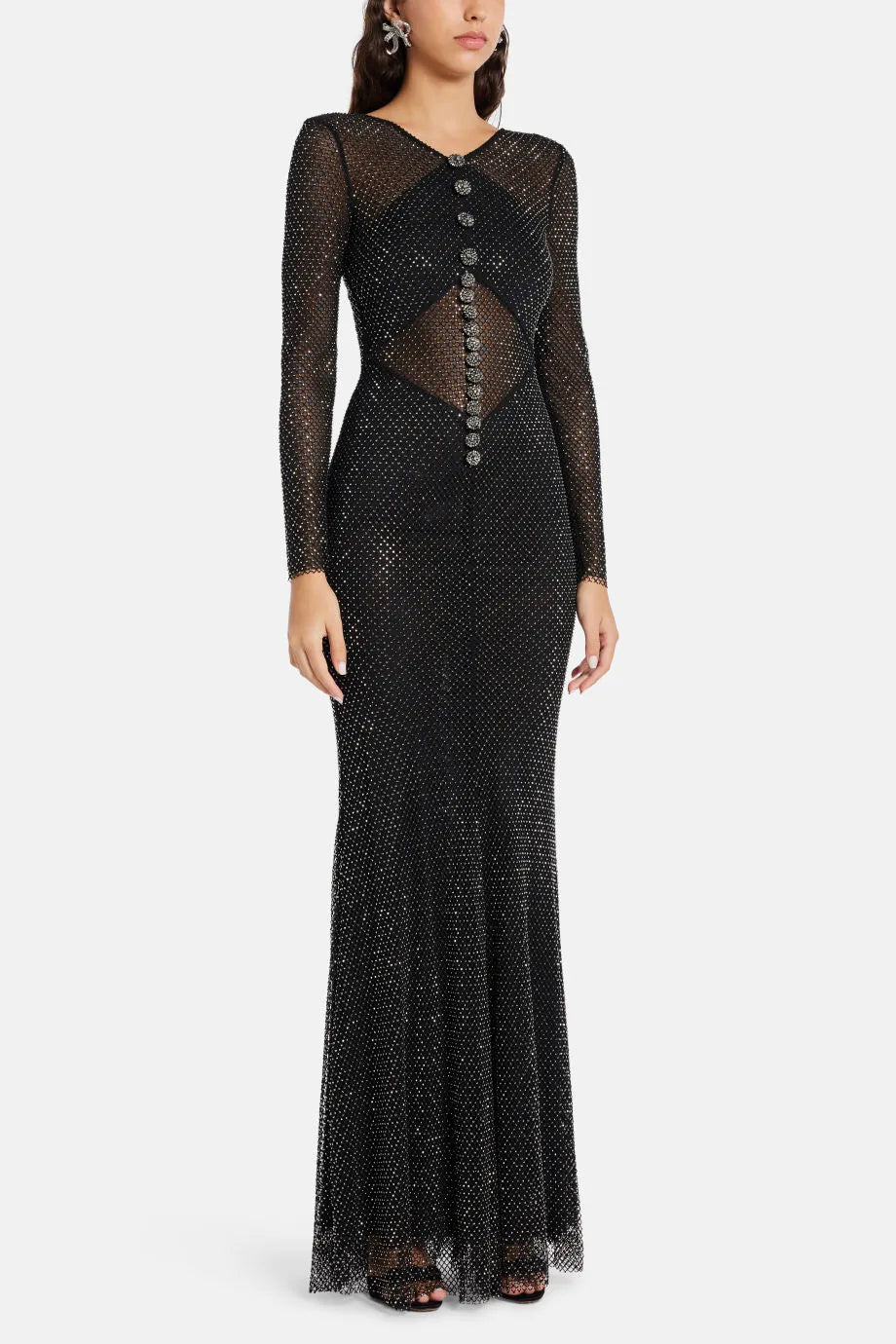 Rhinestone Fishnet Evening Dress