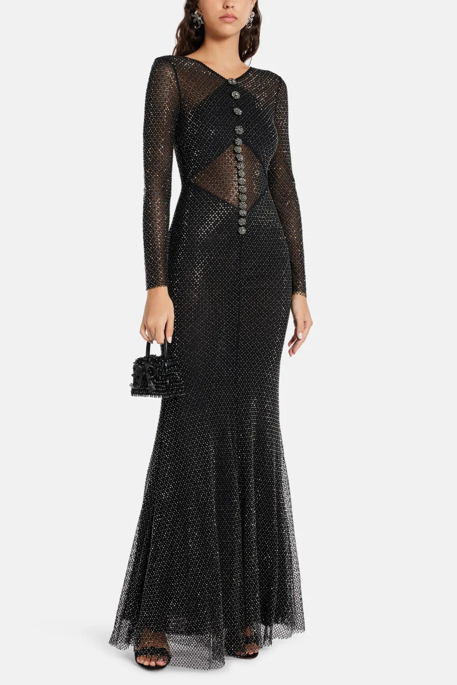 Rhinestone Fishnet Evening Dress