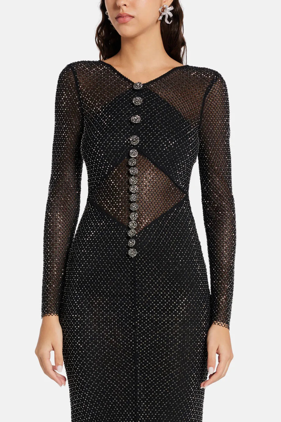 Rhinestone Fishnet Evening Dress