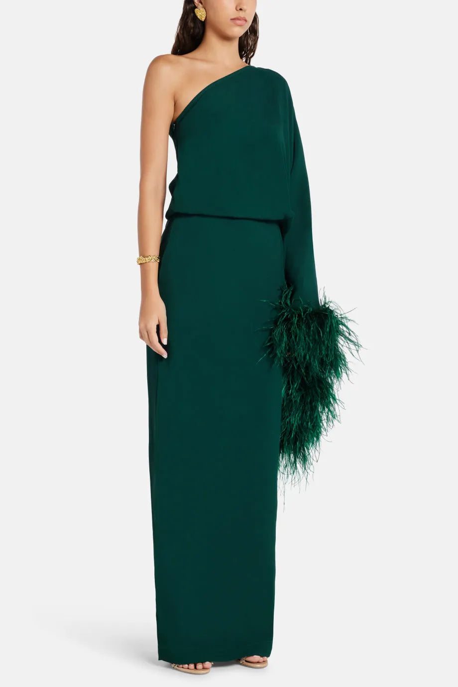 Feathered Eternity One Shoulder Maxi Dress