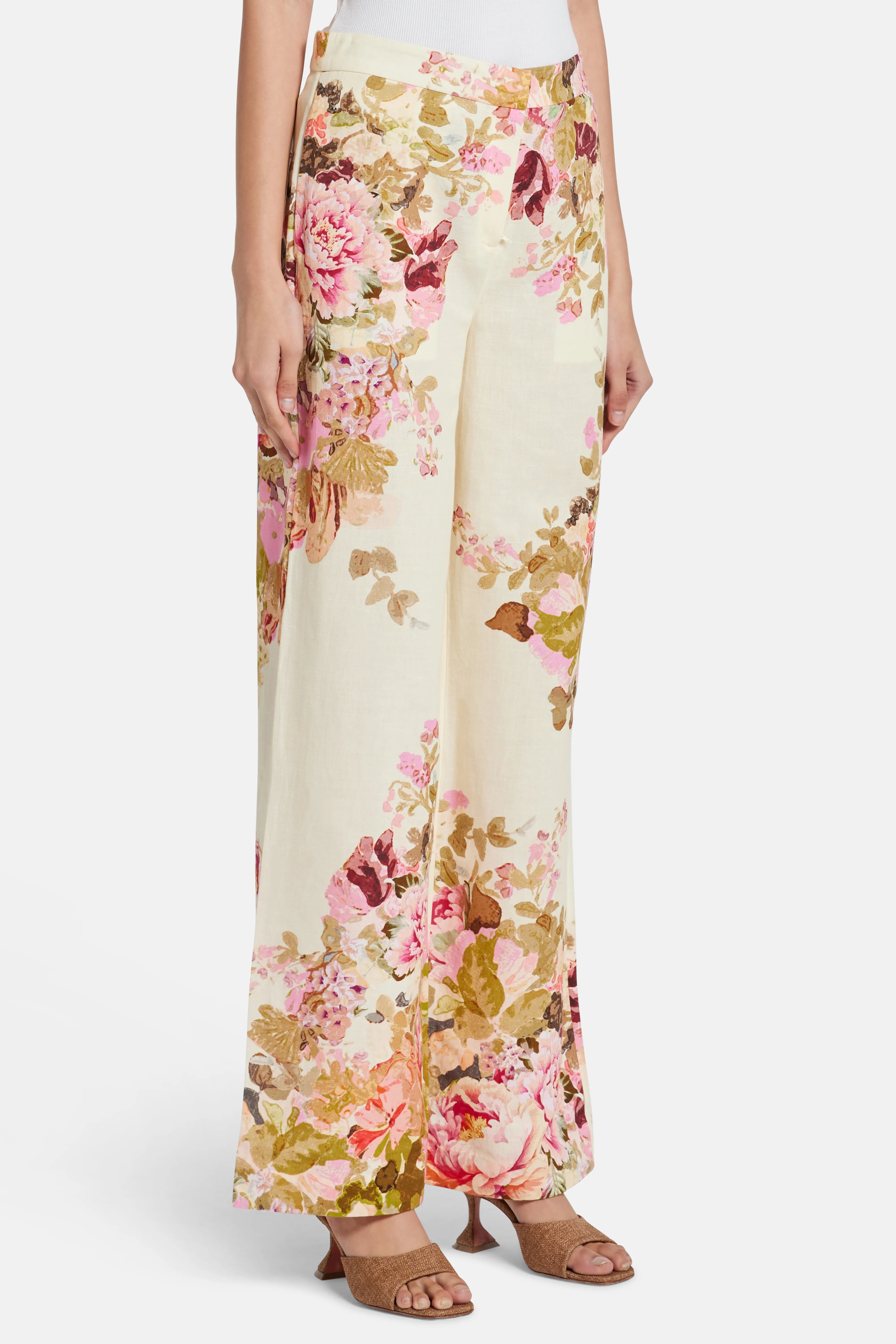 Sama Floral Cotton Flared Pants in Ivory