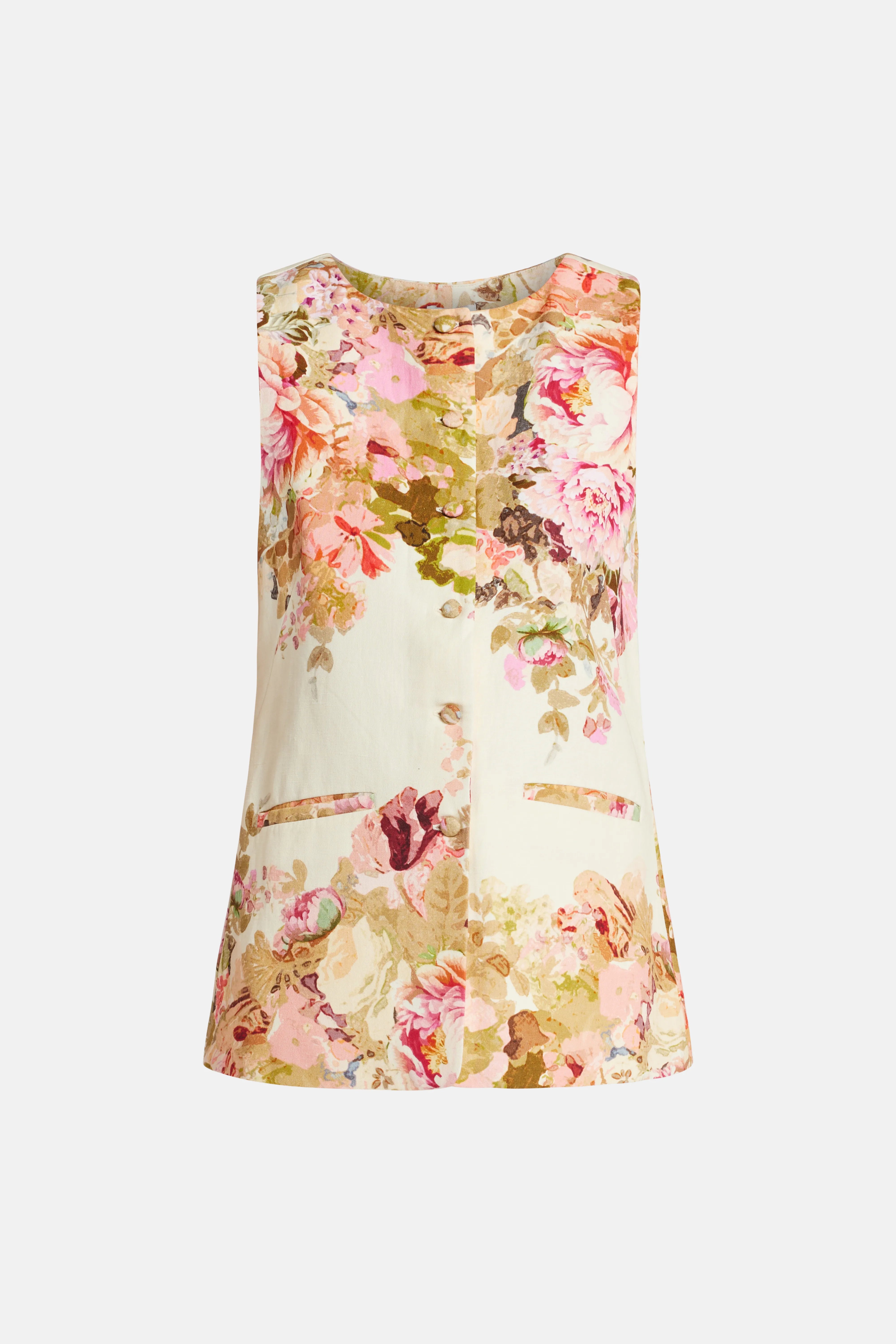 Sama Floral Cotton Waist Coat Top in Ivory