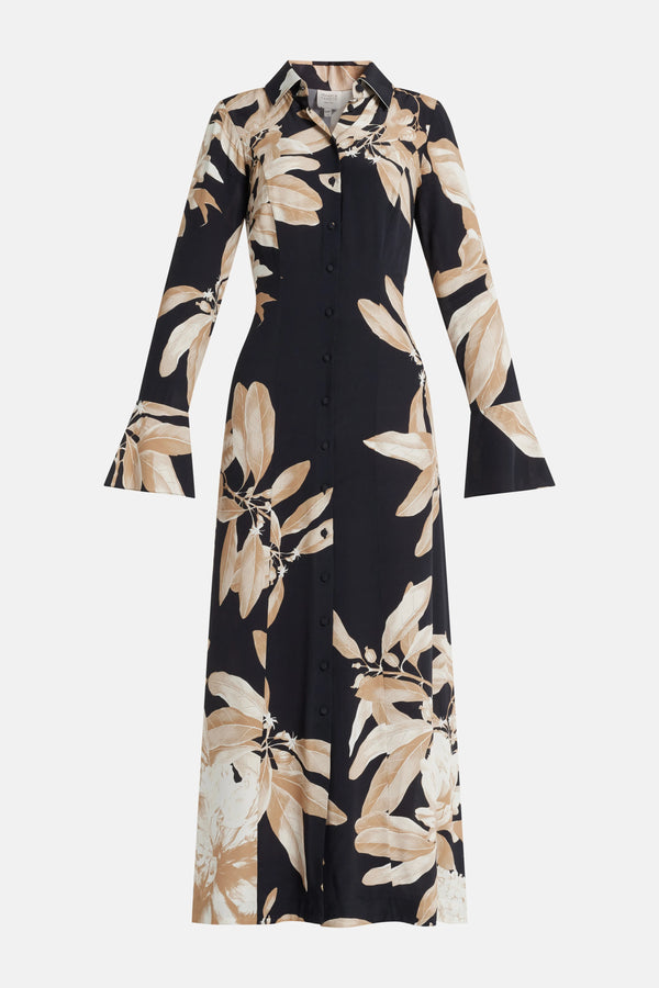 Niru Floral Shirt Maxi Dress in Black