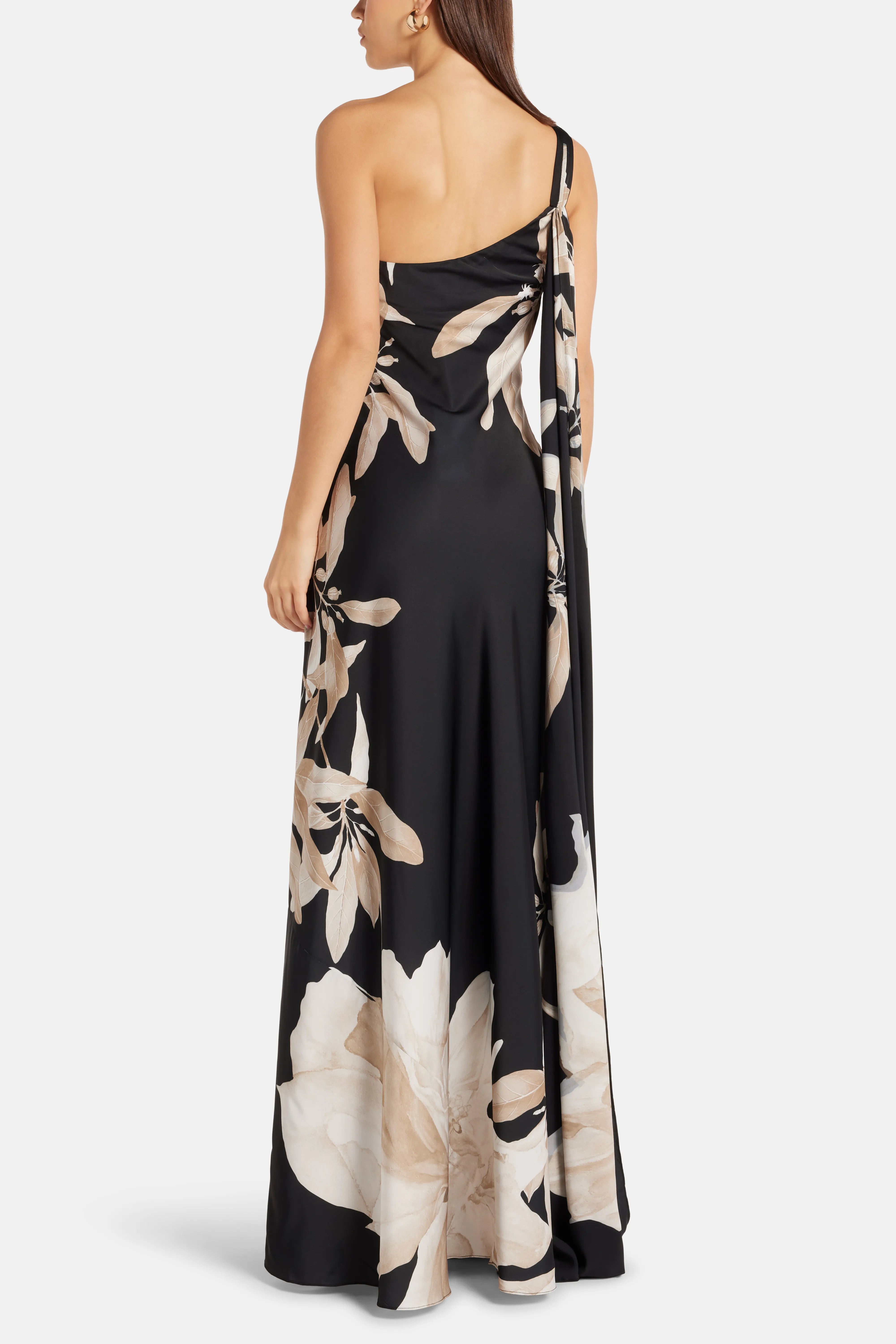 Niru Floral One Shoulder Maxi Dress in Black