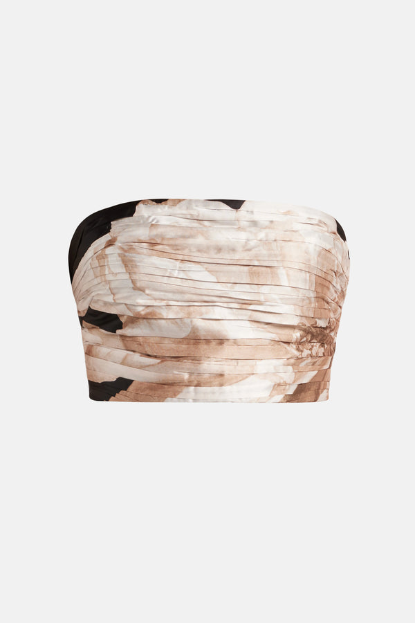 Niru Floral Ruched Bustier Top in Black