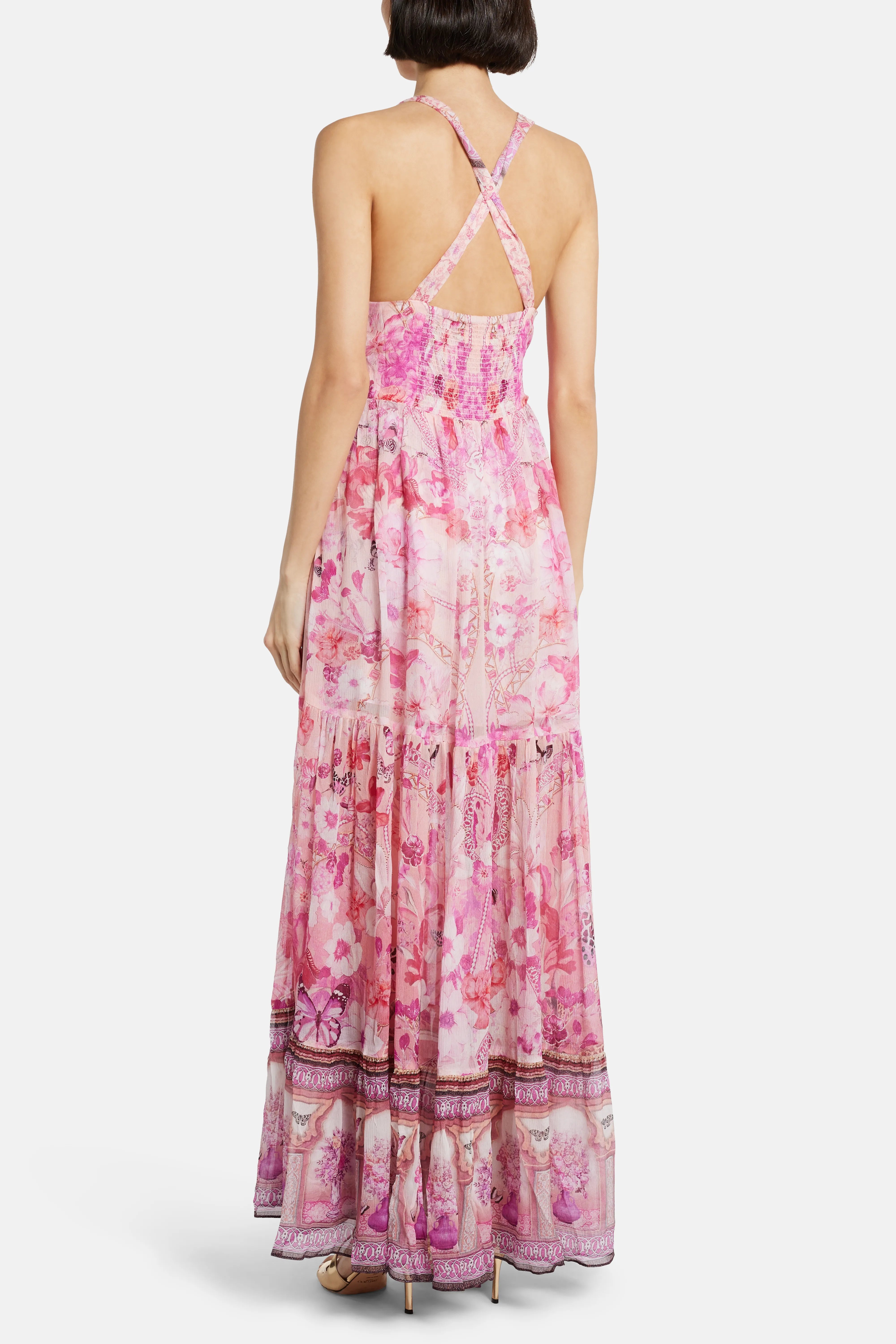 Bead Strap Gathered Panel Maxi Dress