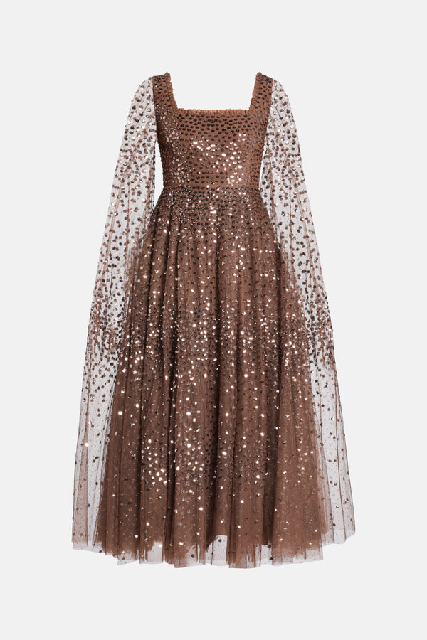 Scatter Dot Cape Evening Dress